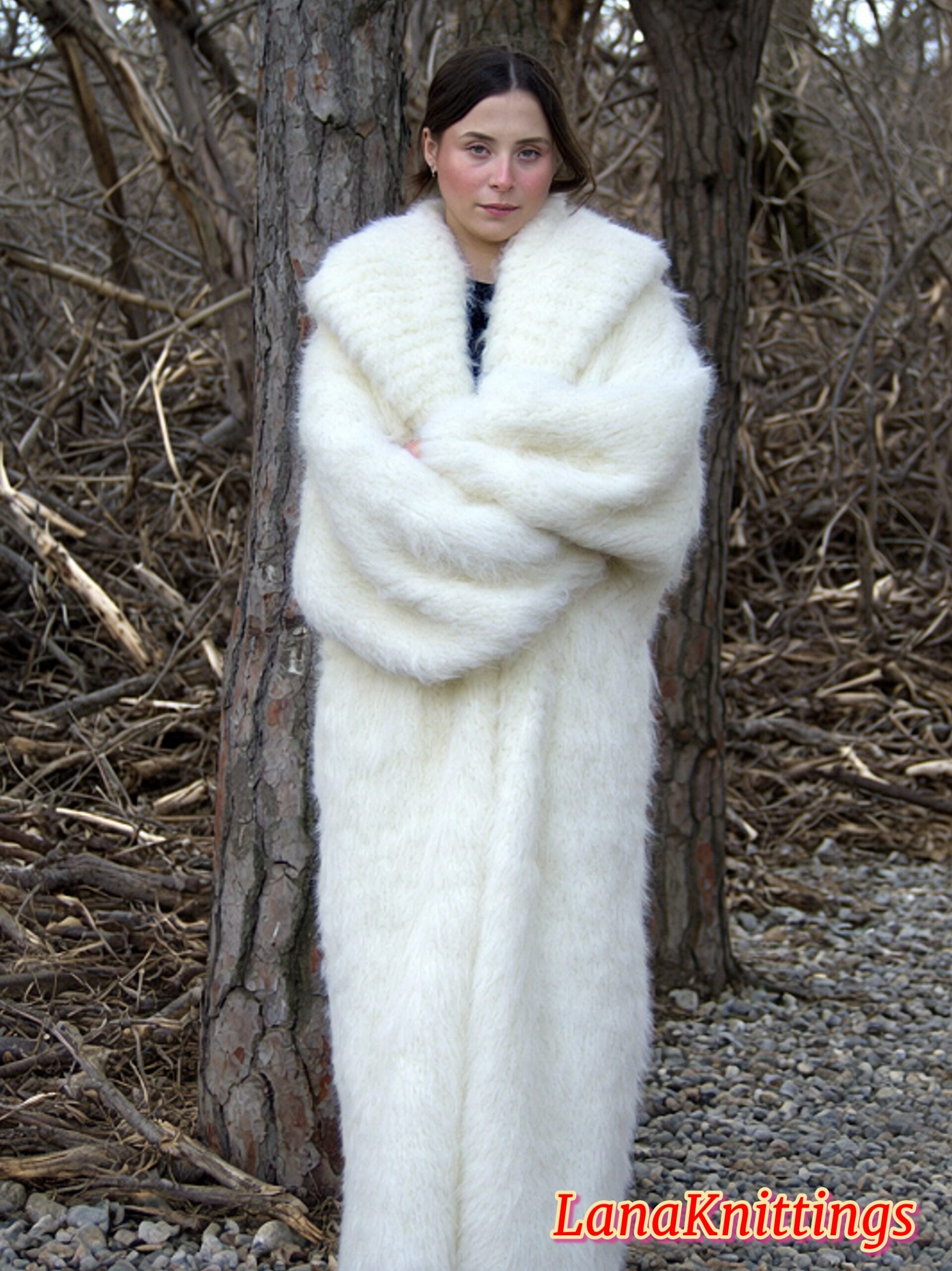Mohair Long Coat Thick Mohair Shawl Neck HandKnitted - Image 3