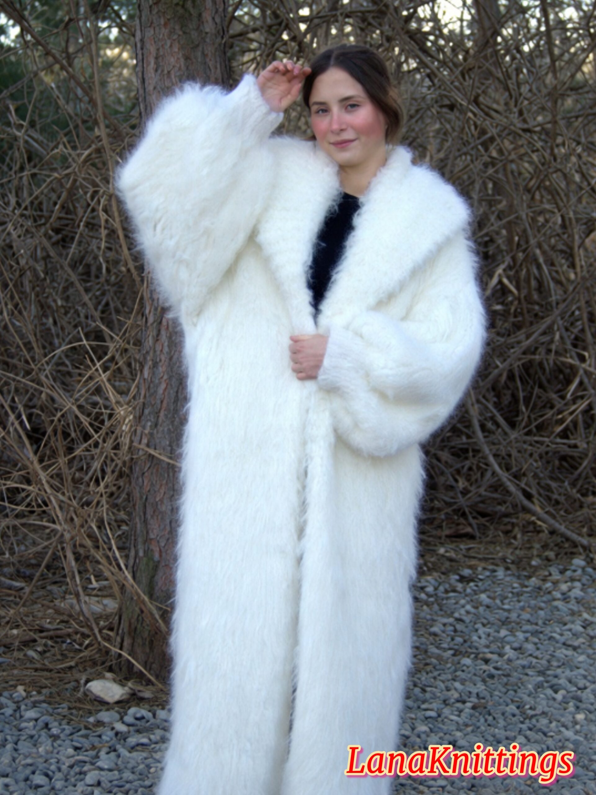 Mohair Long Coat Thick Mohair Shawl Neck HandKnitted - Image 4