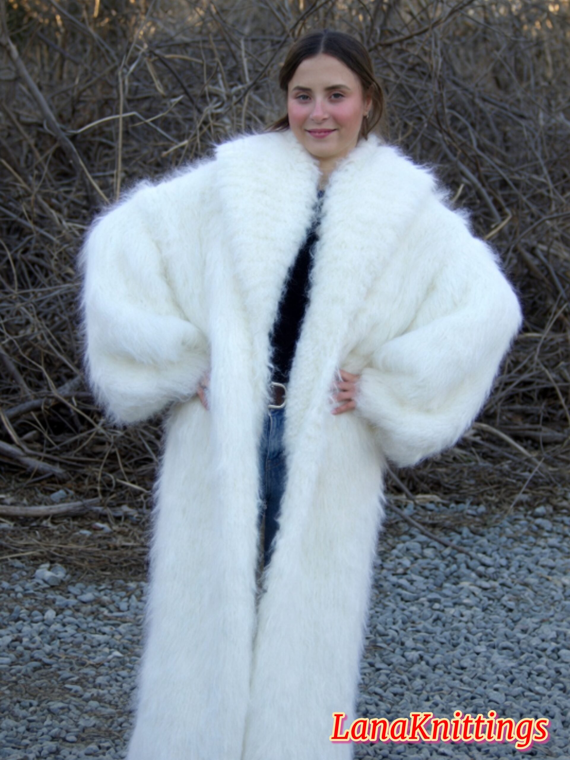 Mohair Long Coat Thick Mohair Shawl Neck HandKnitted - Image 6