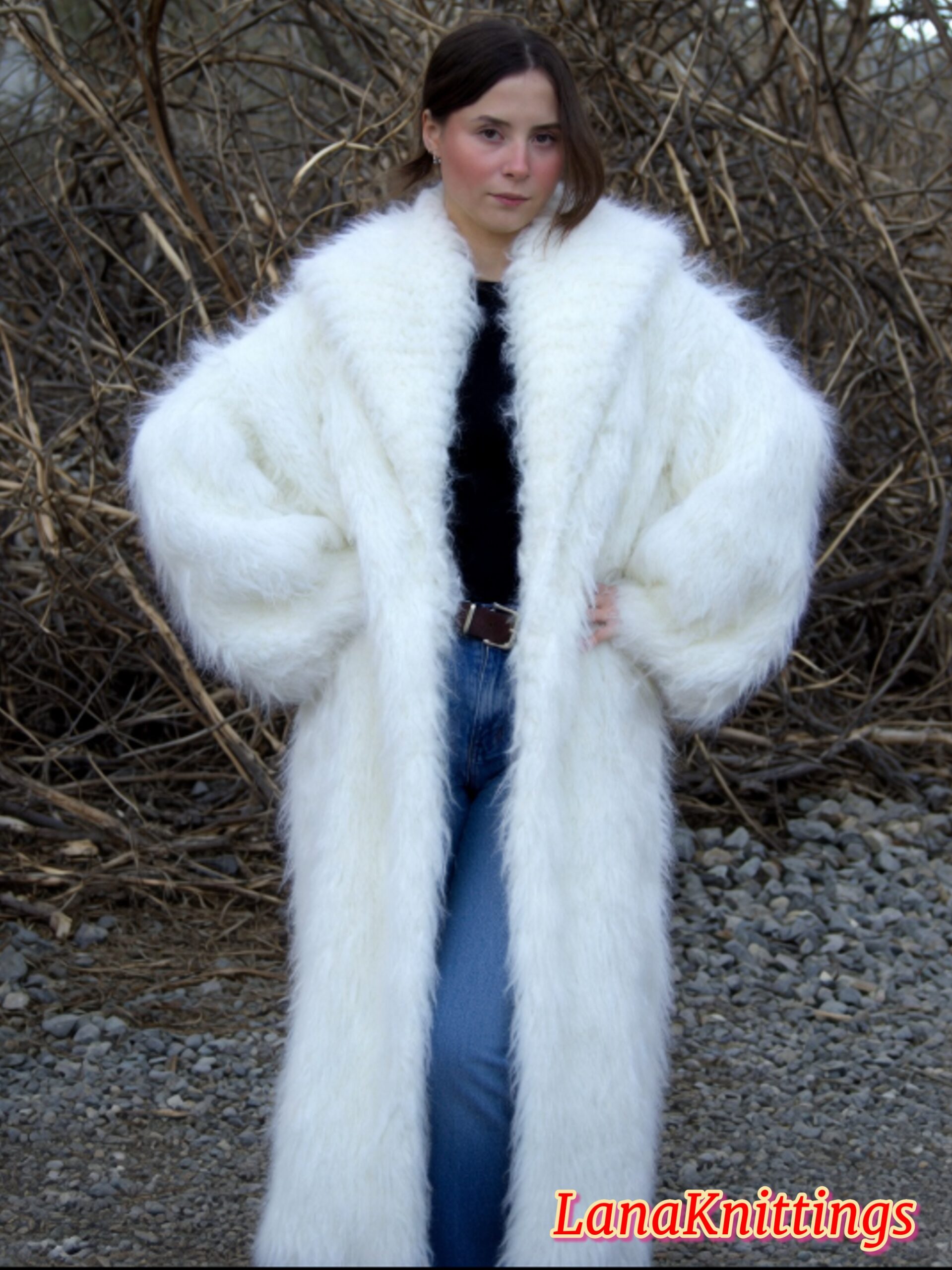 Mohair Long Coat Thick Mohair Shawl Neck HandKnitted - Image 8
