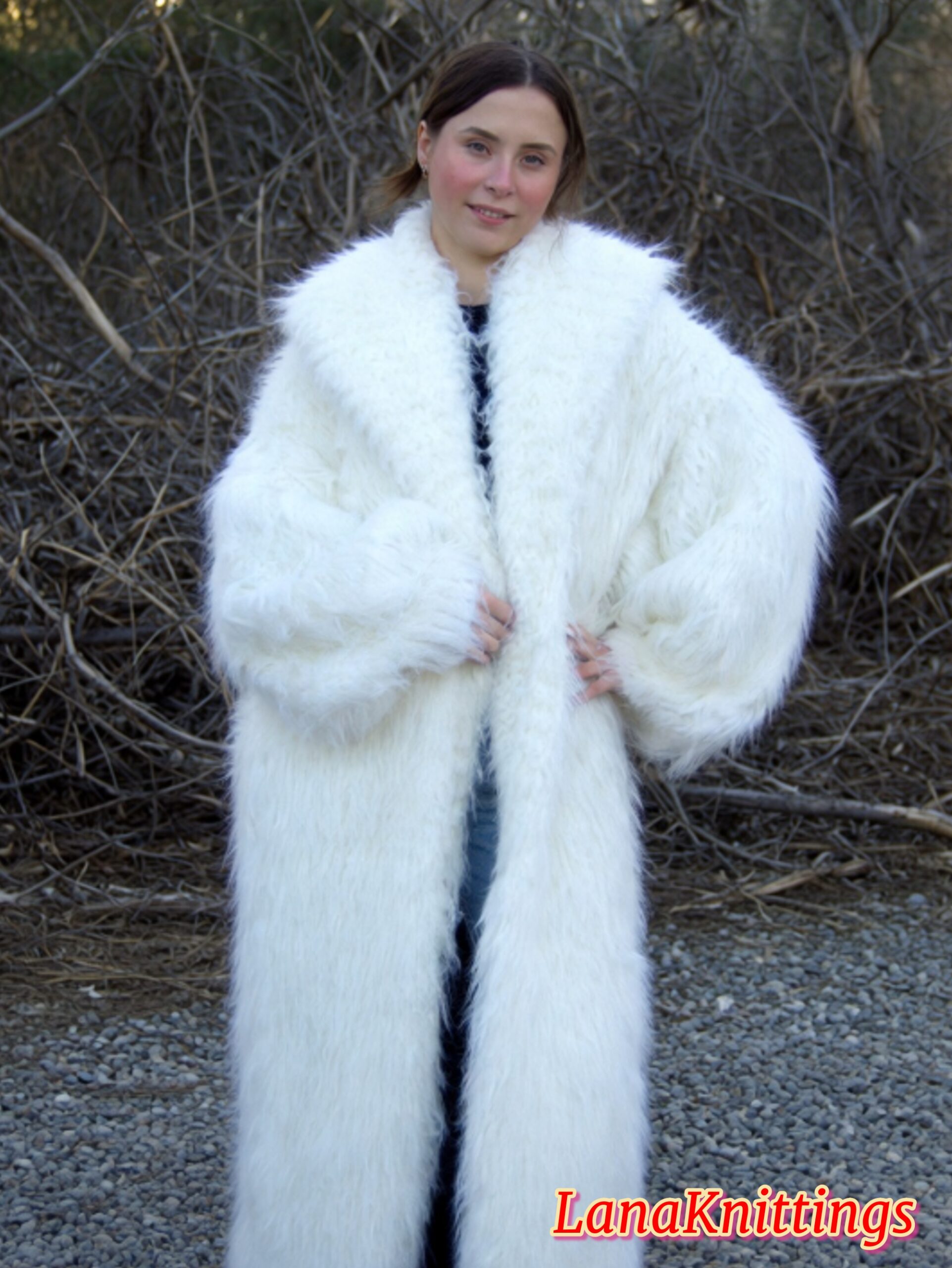 Mohair Long Coat Thick Mohair Shawl Neck HandKnitted - Image 12