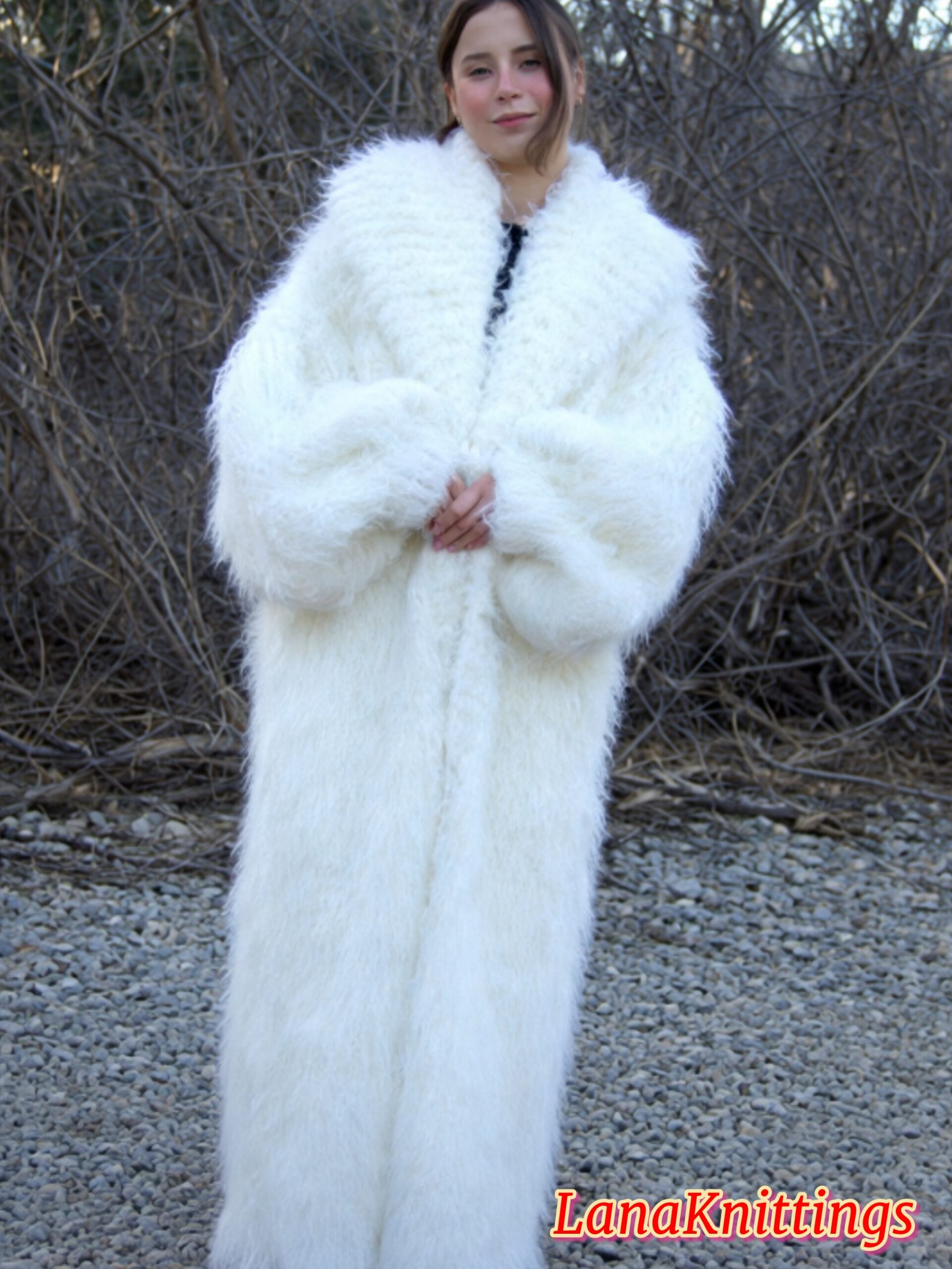 Mohair Long Coat Thick Mohair Shawl Neck HandKnitted - Image 13