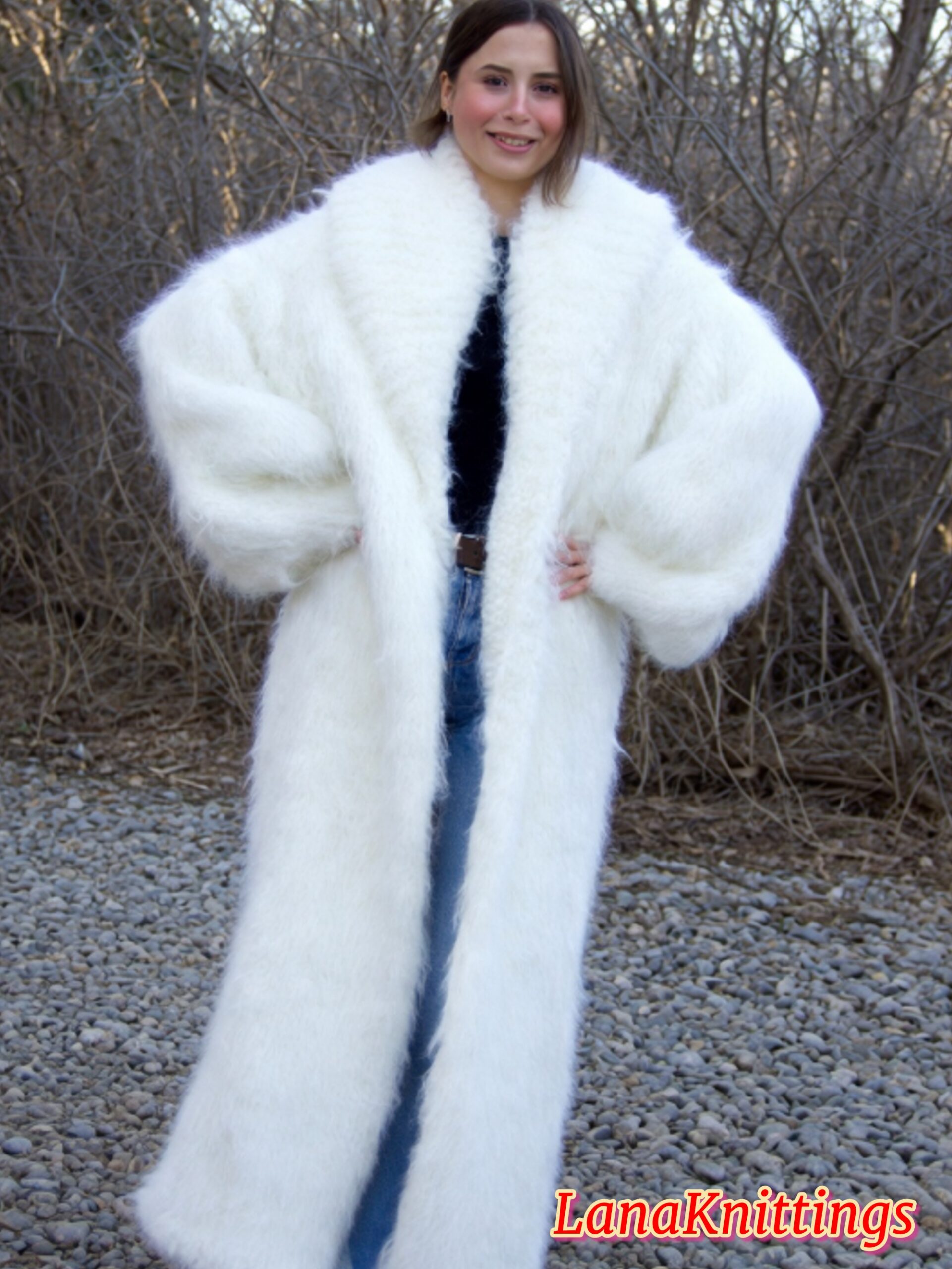 Mohair Long Coat Thick Mohair Shawl Neck HandKnitted - Image 14