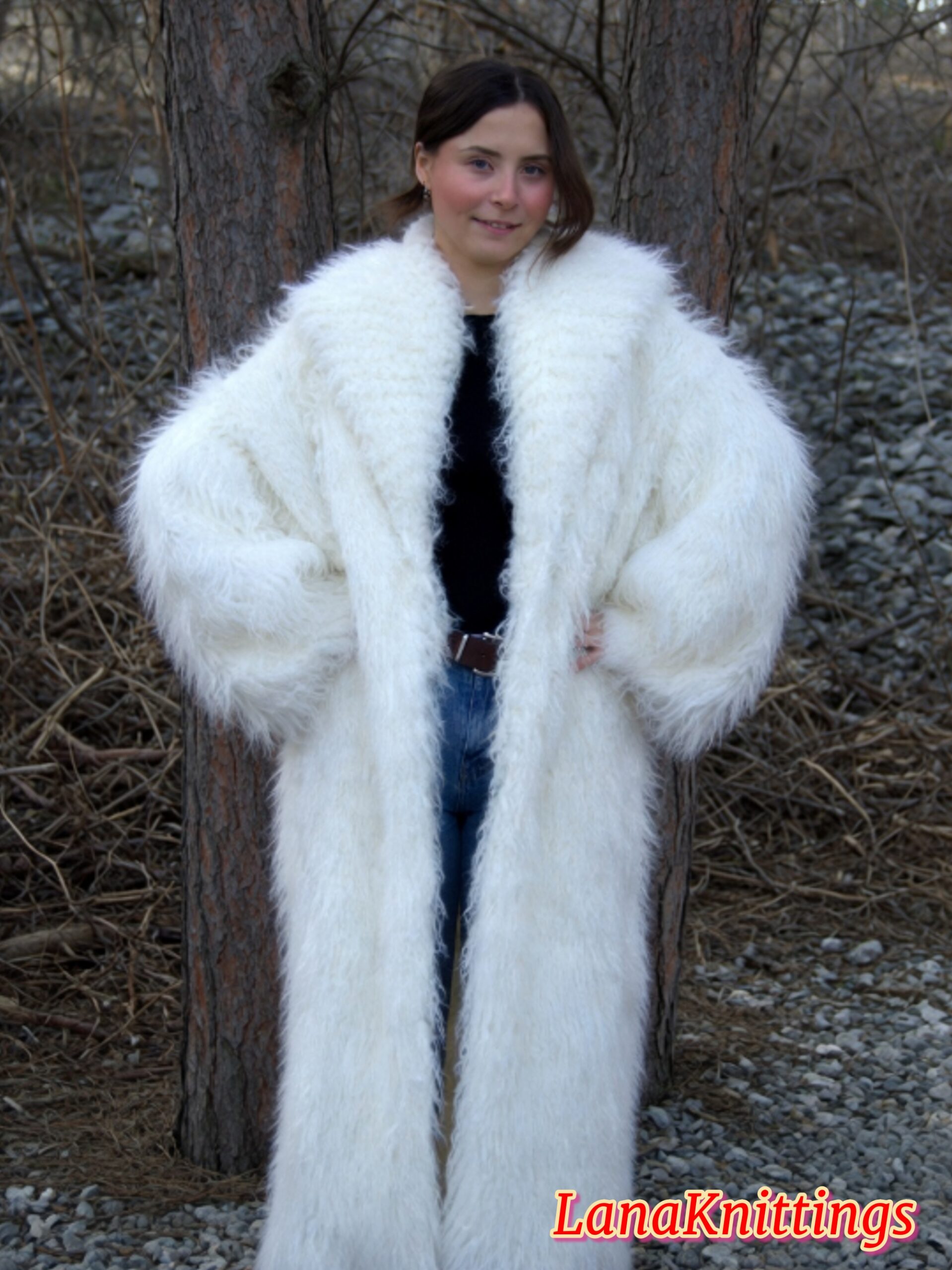 Mohair Long Coat Thick Mohair Shawl Neck HandKnitted - Image 2