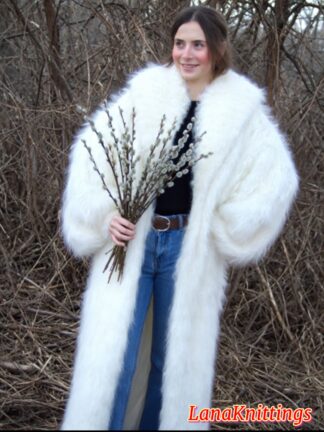 Mohair Long Coat Thick Mohair Shawl Neck HandKnitted