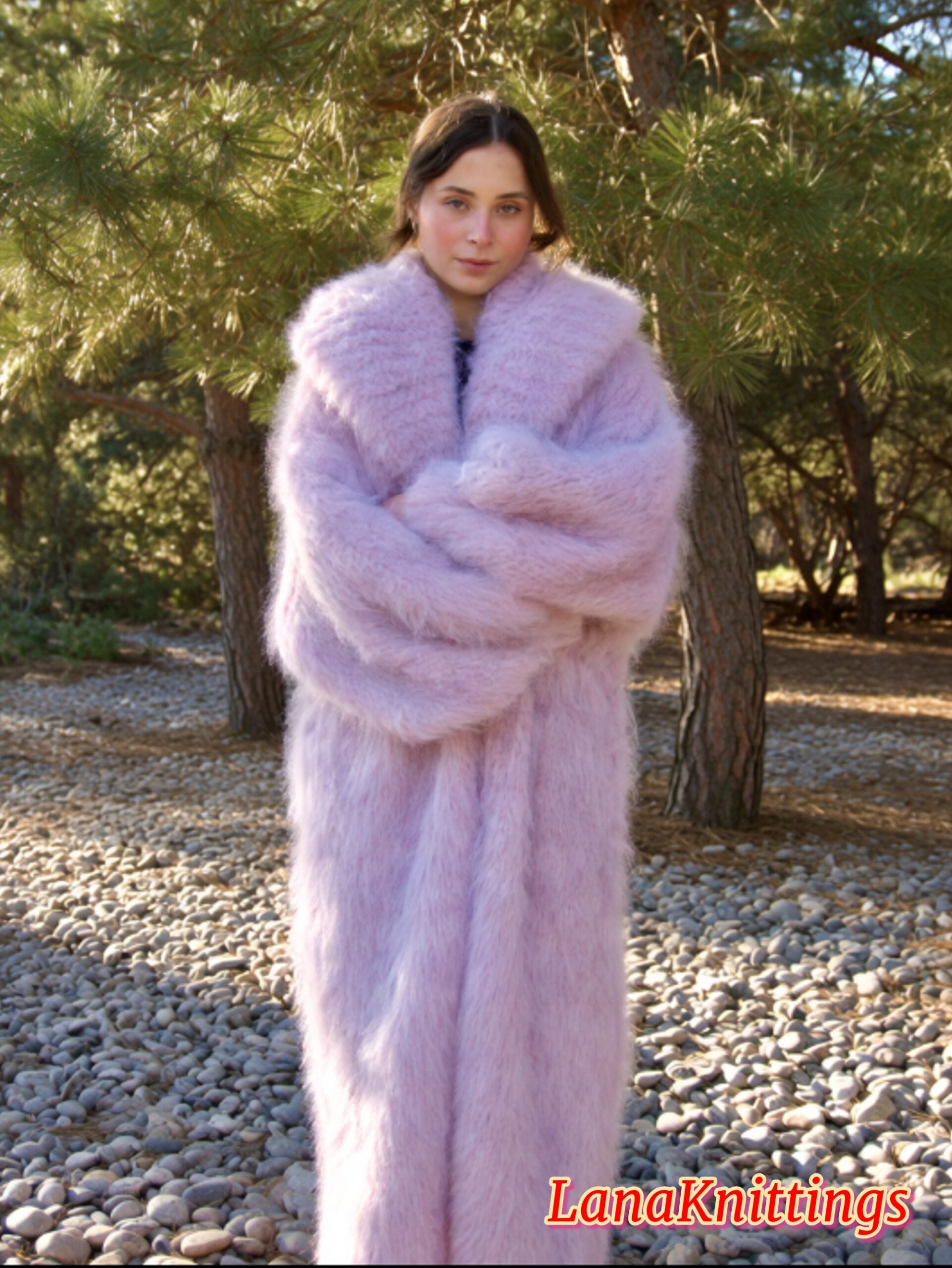Mohair Long Coat Light Purple Thick Mohair Shawl Neck HandKnitted - Image 13