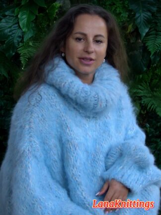 Light blue and White Longhair Mohair Sweater Thick Handmade Handknitted by Lanaknittings