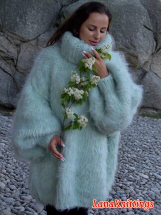 Aqua Green Longhair Mohair Sweater Thick Handmade Handknitted by Lanaknittings