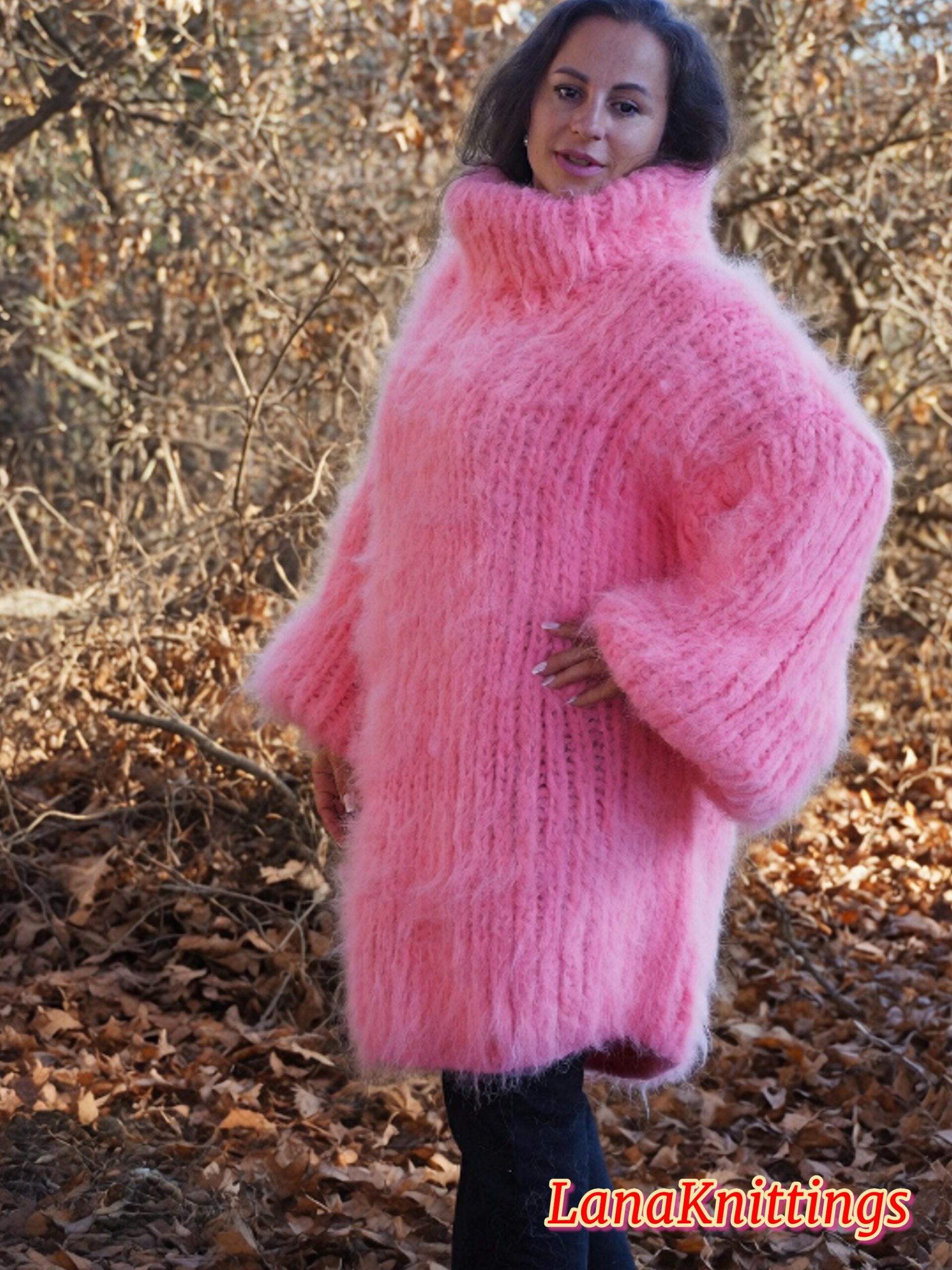 Pink Longhair Mohair Sweater Thick Handmade Handknitted by Lanaknittings - Image 2