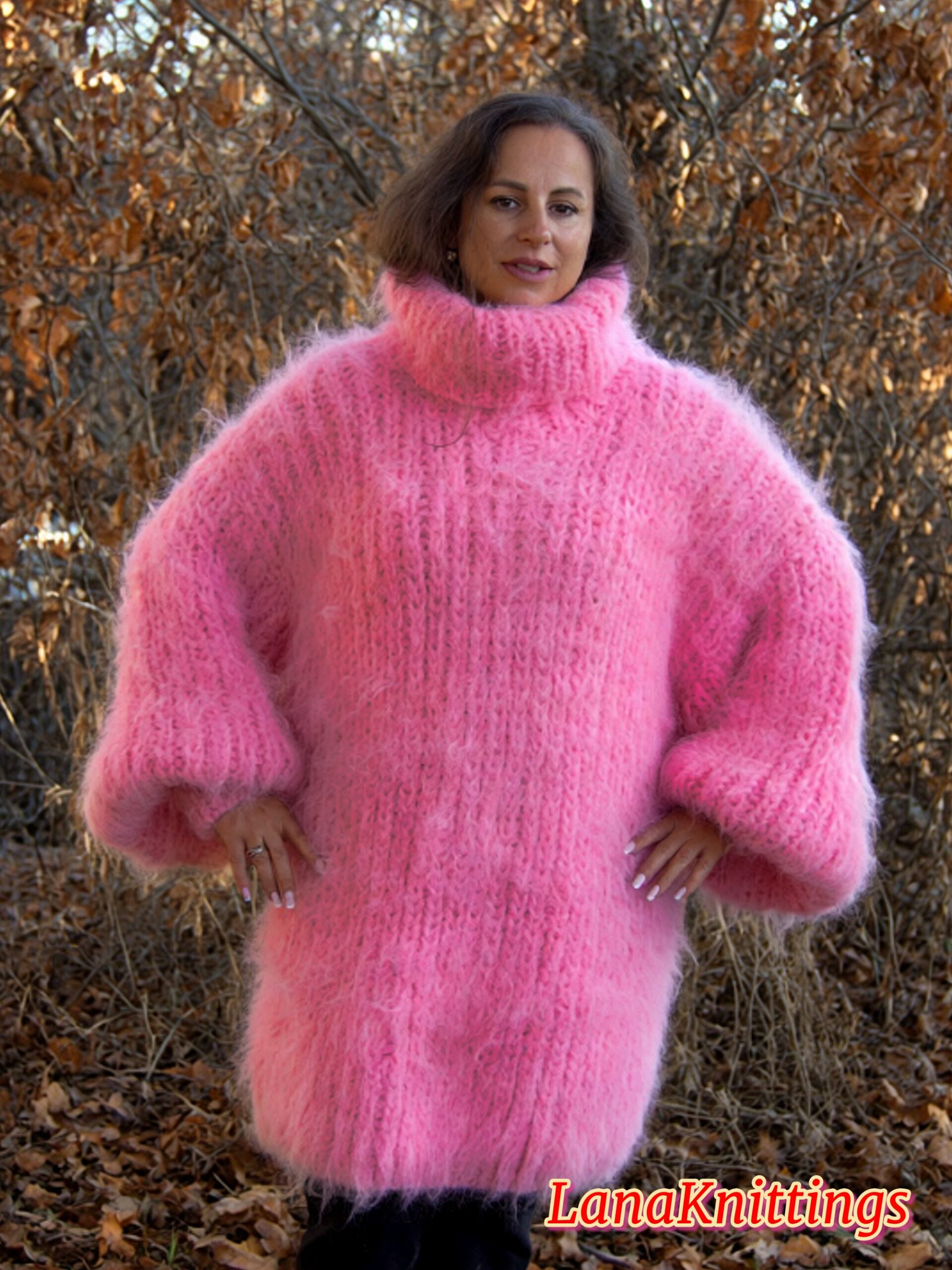 Pink Longhair Mohair Sweater Thick Handmade Handknitted by Lanaknittings - Image 5