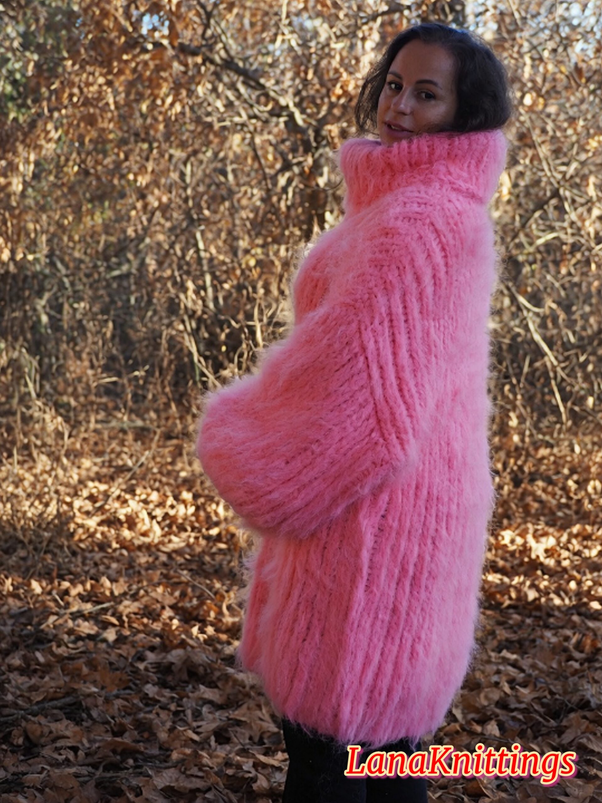 Pink Longhair Mohair Sweater Thick Handmade Handknitted by Lanaknittings - Image 6