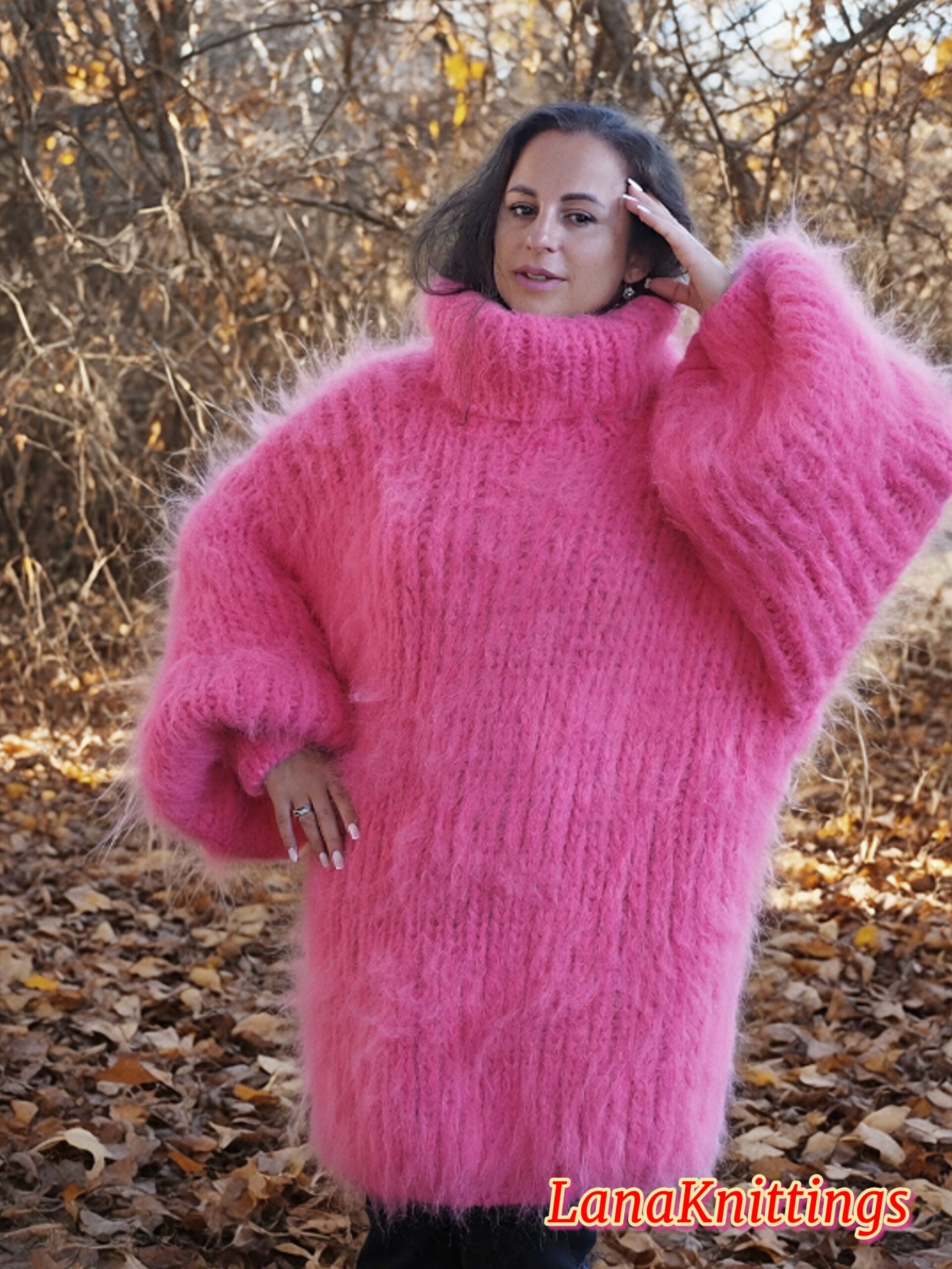 Pink Longhair Mohair Sweater Thick Handmade Handknitted by Lanaknittings - Image 9