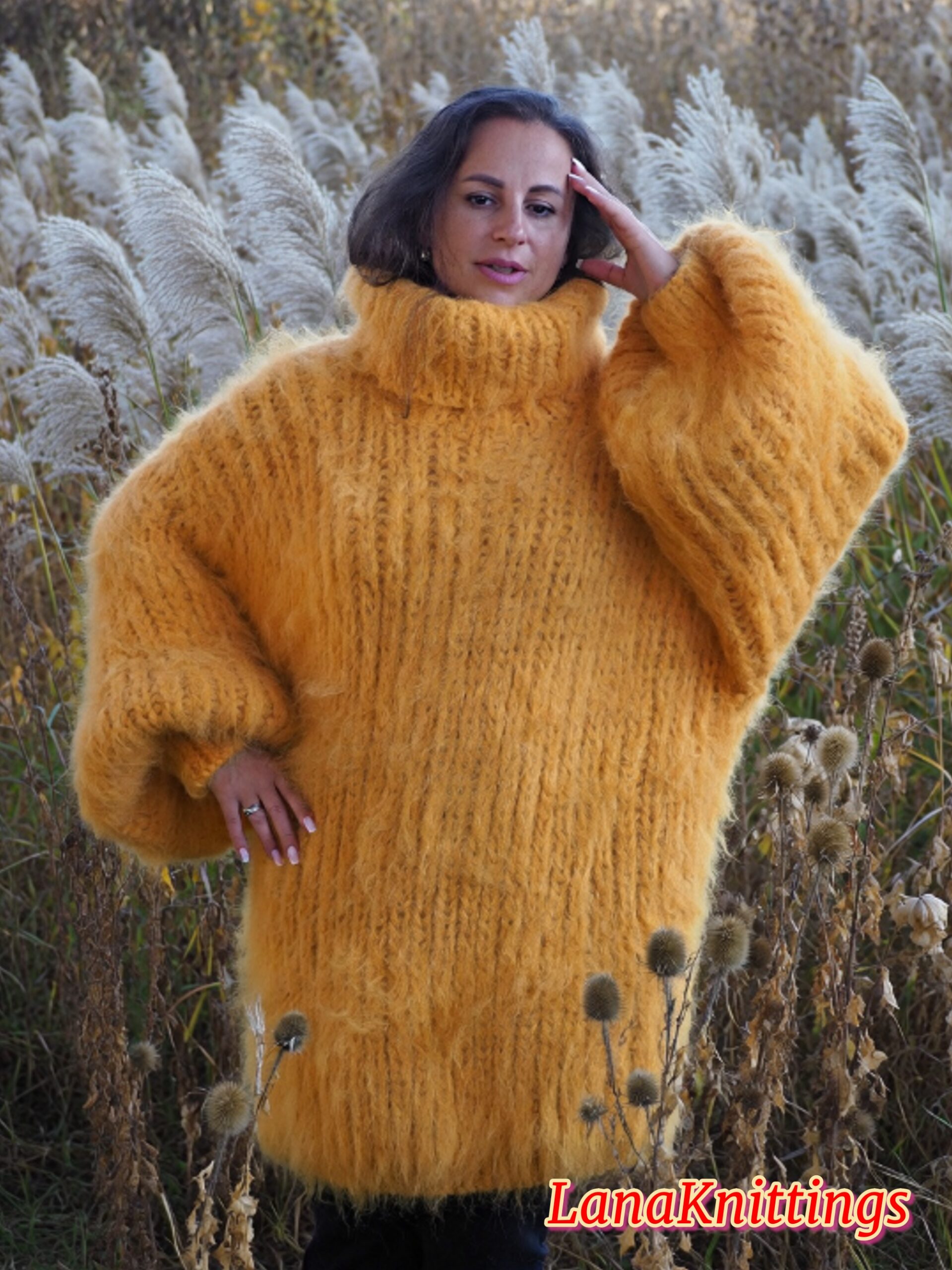 Off Orange Longhair Mohair Sweater Thick Handmade Handknitted by Lanaknittings - Image 4