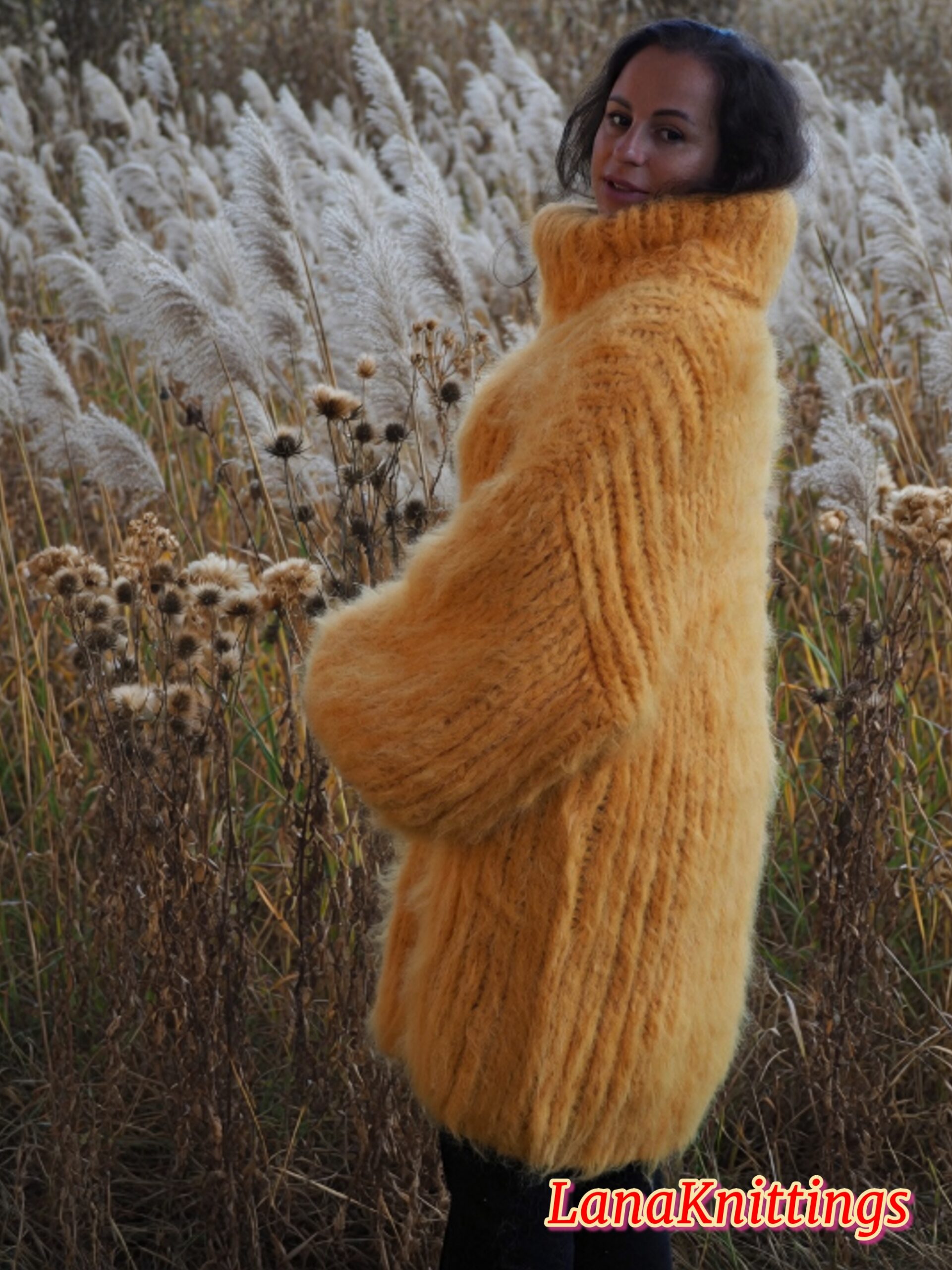 Off Orange Longhair Mohair Sweater Thick Handmade Handknitted by Lanaknittings - Image 5
