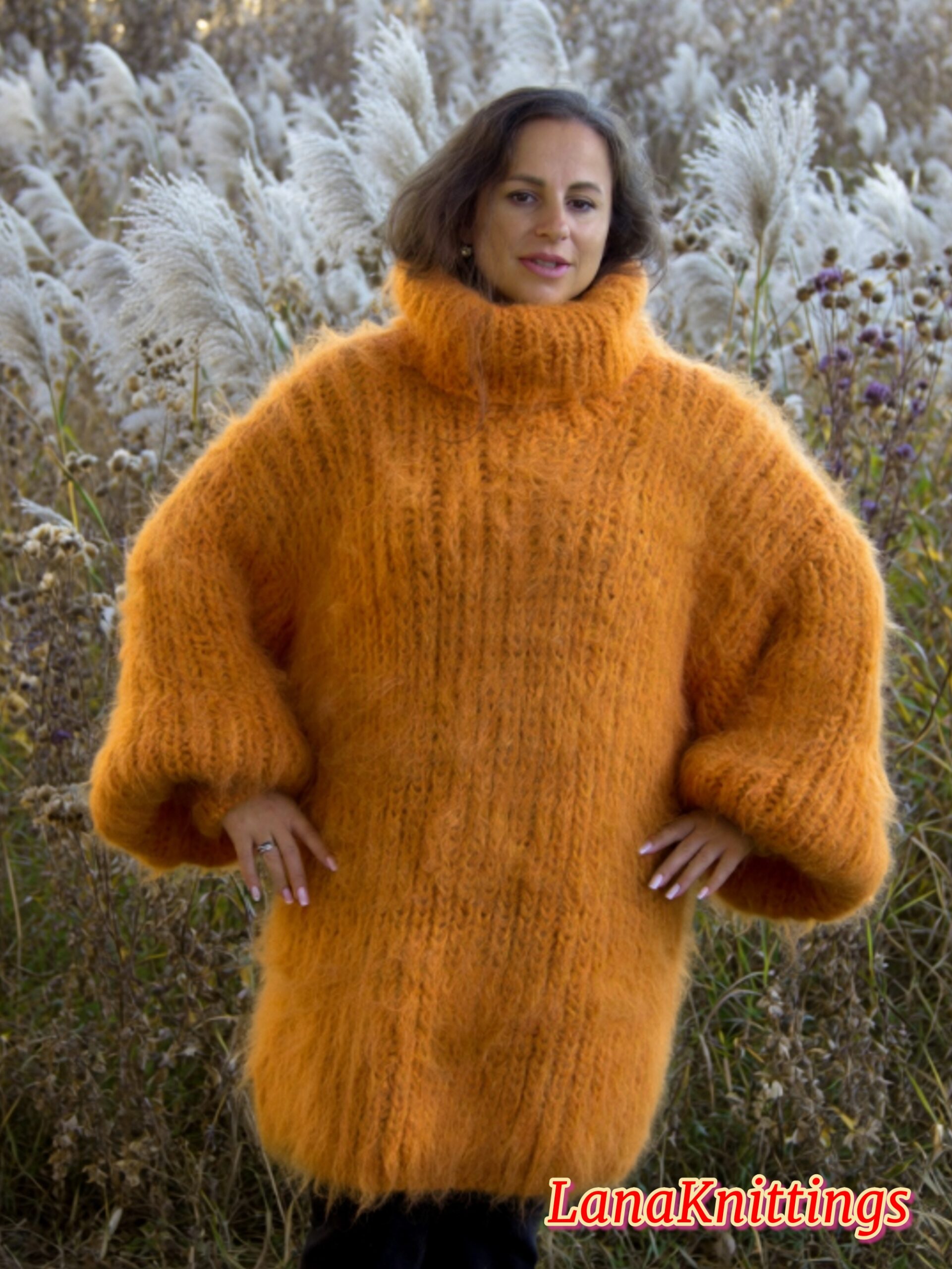 Off Orange Longhair Mohair Sweater Thick Handmade Handknitted by Lanaknittings - Image 8