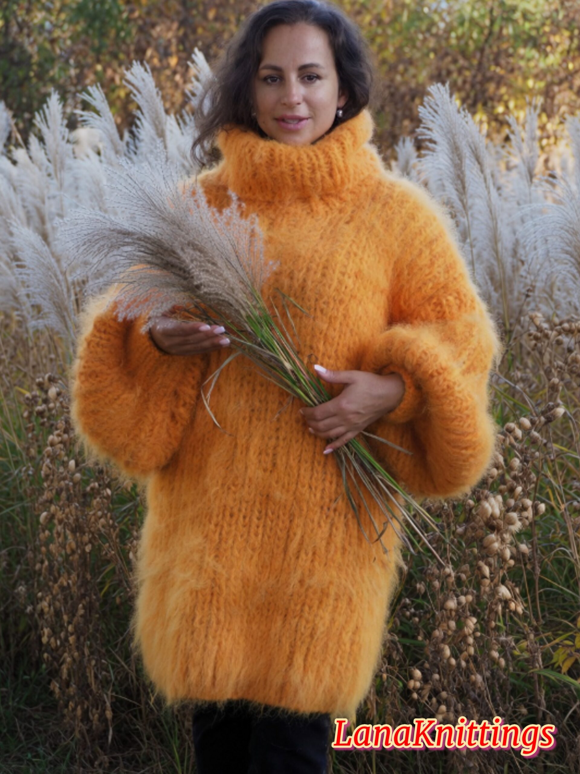 Off Orange Longhair Mohair Sweater Thick Handmade Handknitted by Lanaknittings - Image 2