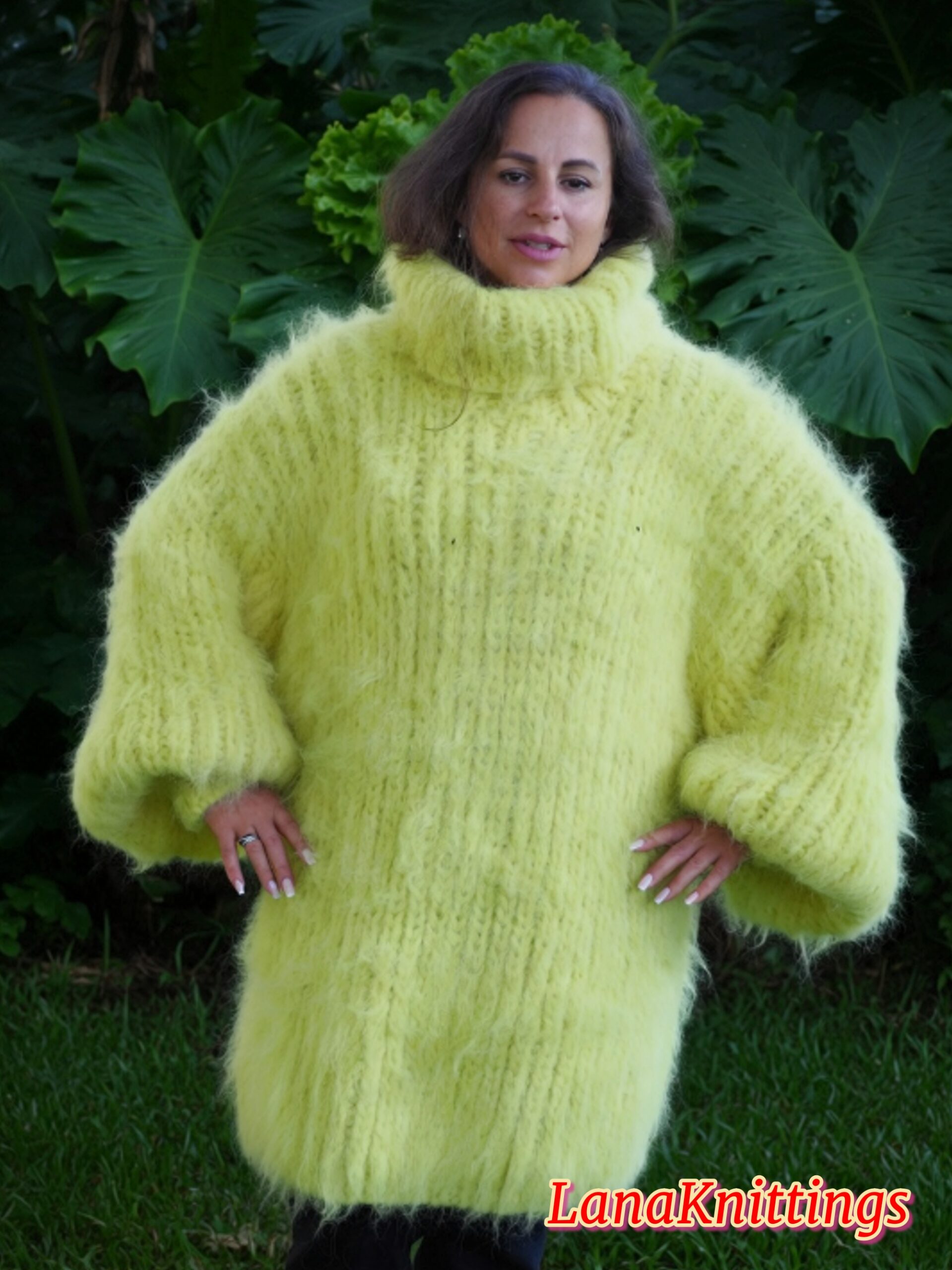 Apple Green Longhair Mohair Sweater Thick Handmade Handknitted by Lanaknittings - Image 5