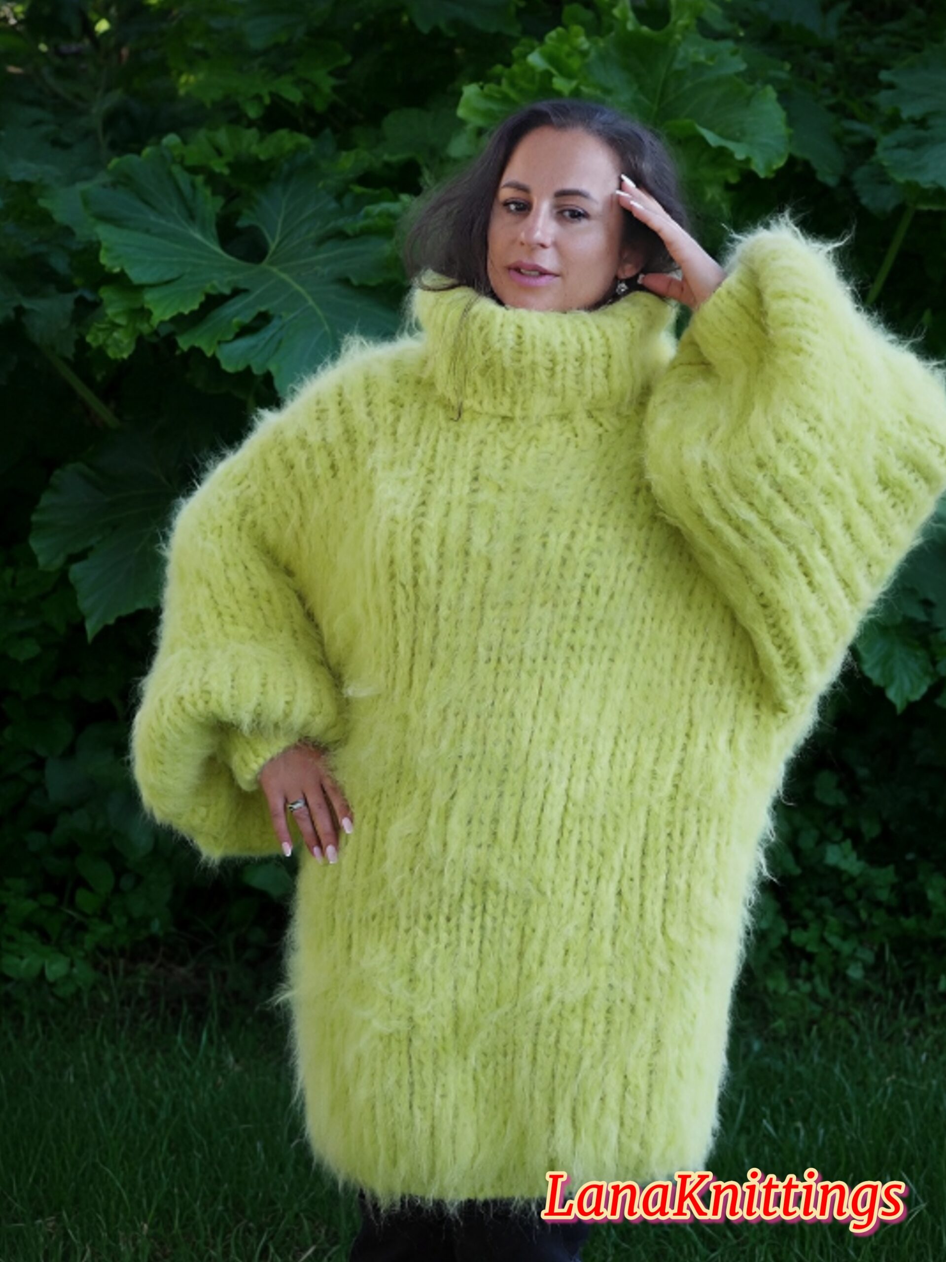 Apple Green Longhair Mohair Sweater Thick Handmade Handknitted by Lanaknittings - Image 7