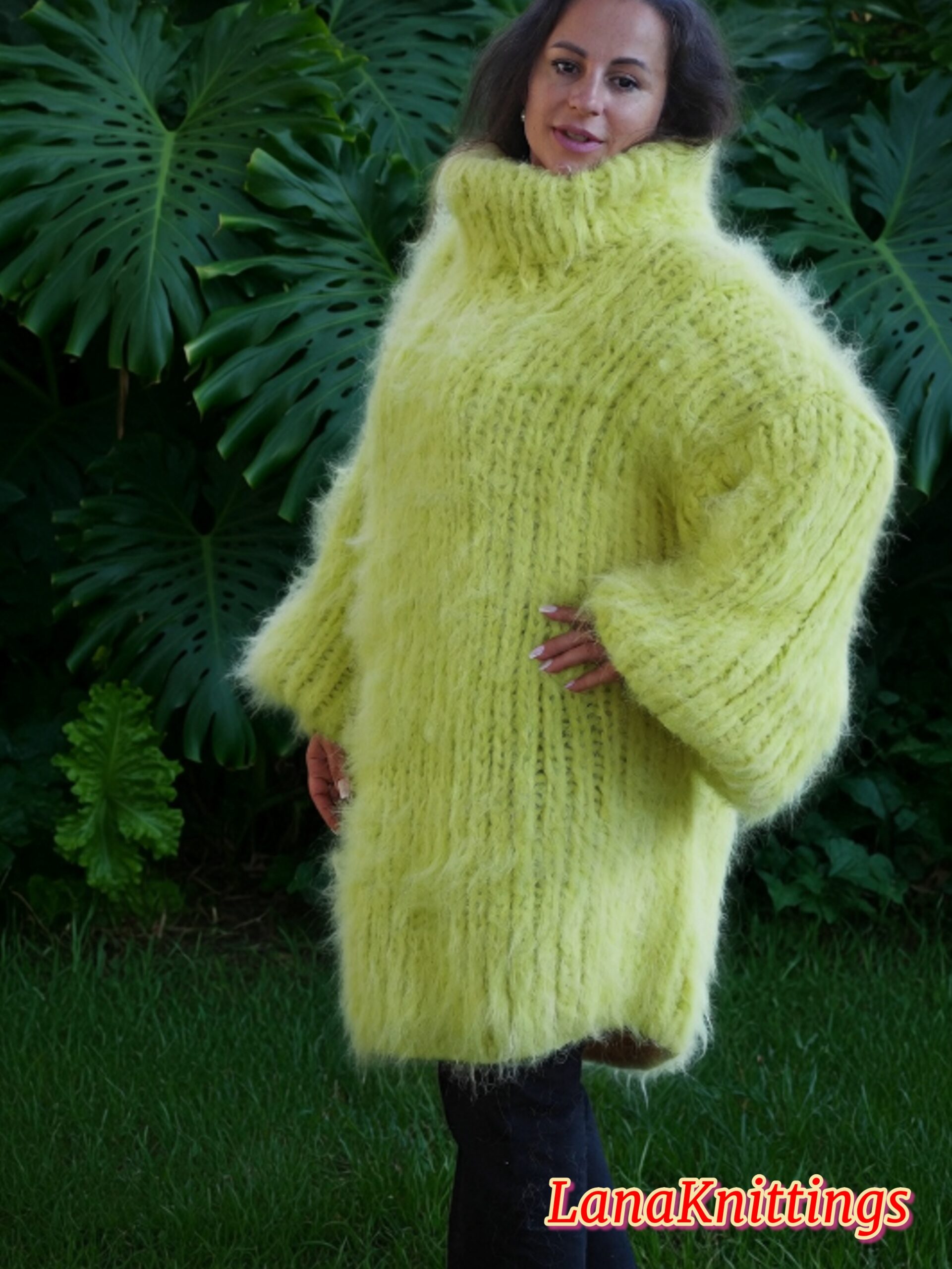 Apple Green Longhair Mohair Sweater Thick Handmade Handknitted by Lanaknittings - Image 9