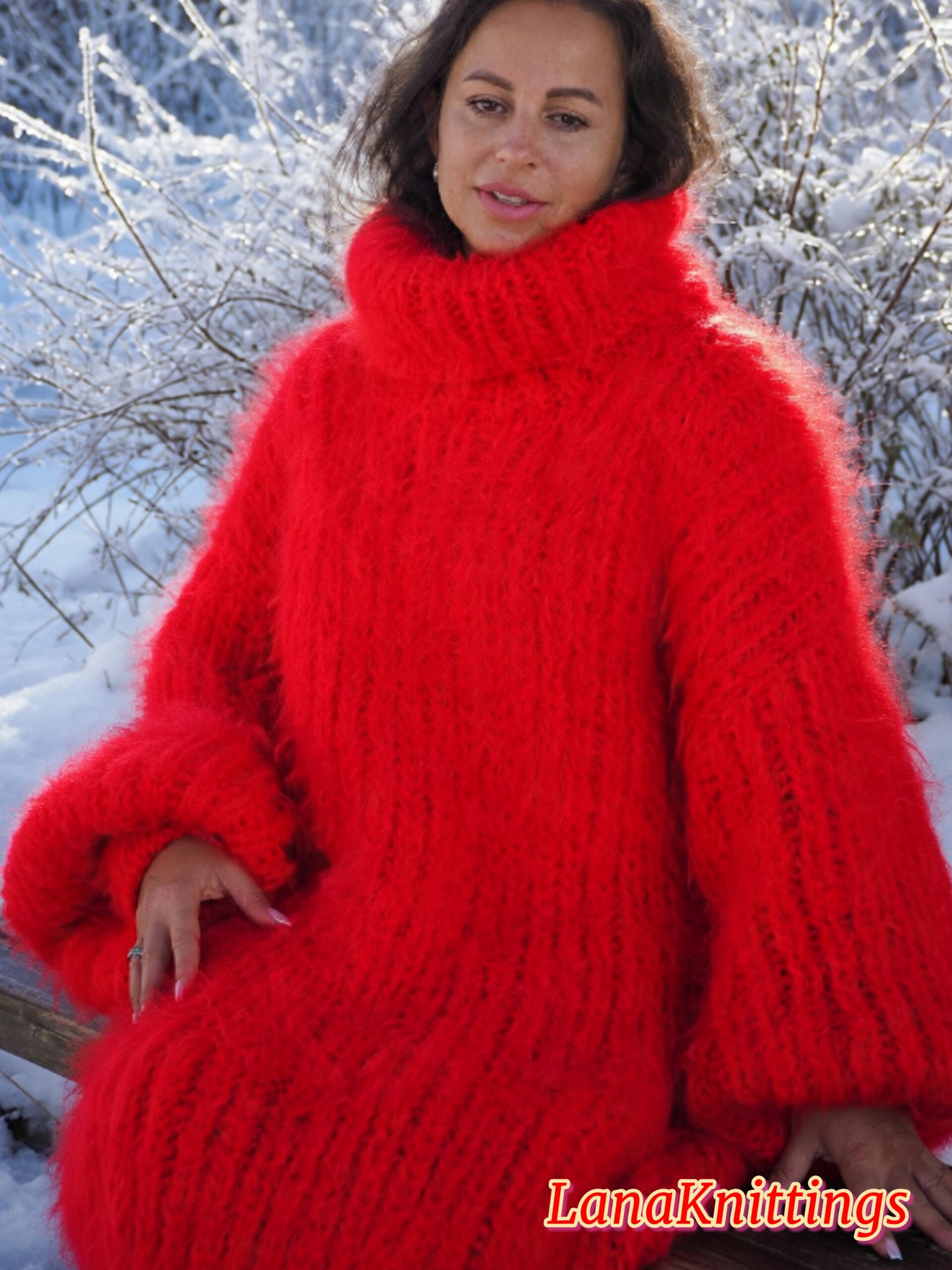 Red Longhair Mohair Sweater Thick Handmade Handknitted by Lanaknittings - Image 11