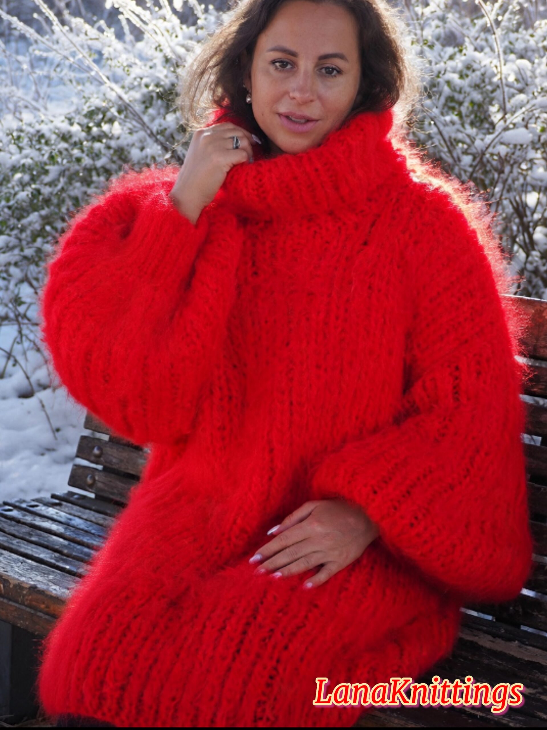 Red Longhair Mohair Sweater Thick Handmade Handknitted by Lanaknittings - Image 9