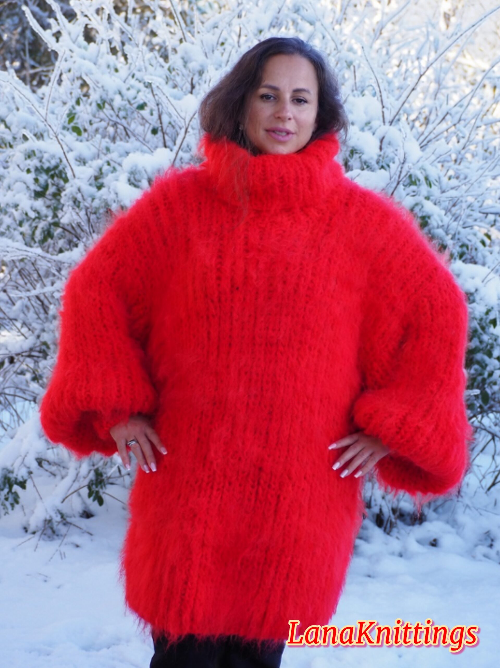 Red Longhair Mohair Sweater Thick Handmade Handknitted by Lanaknittings - Image 2