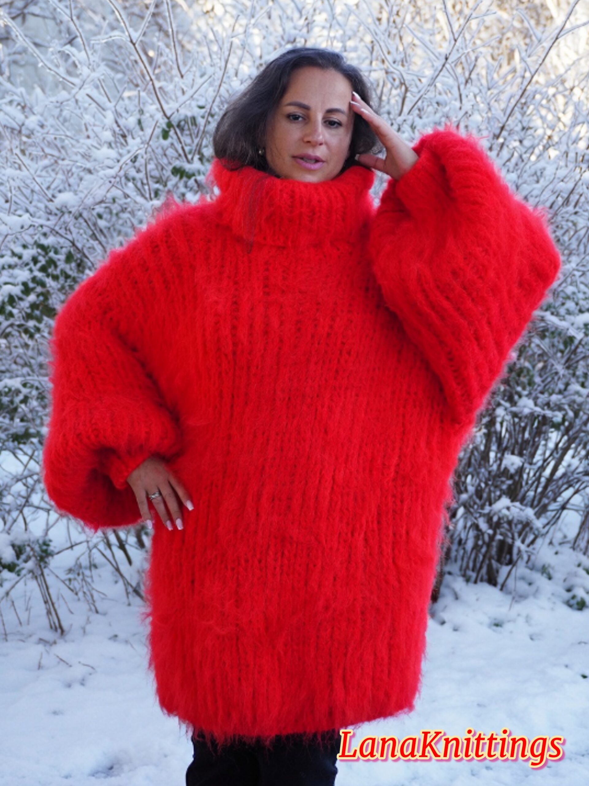 Red Longhair Mohair Sweater Thick Handmade Handknitted by Lanaknittings - Image 8