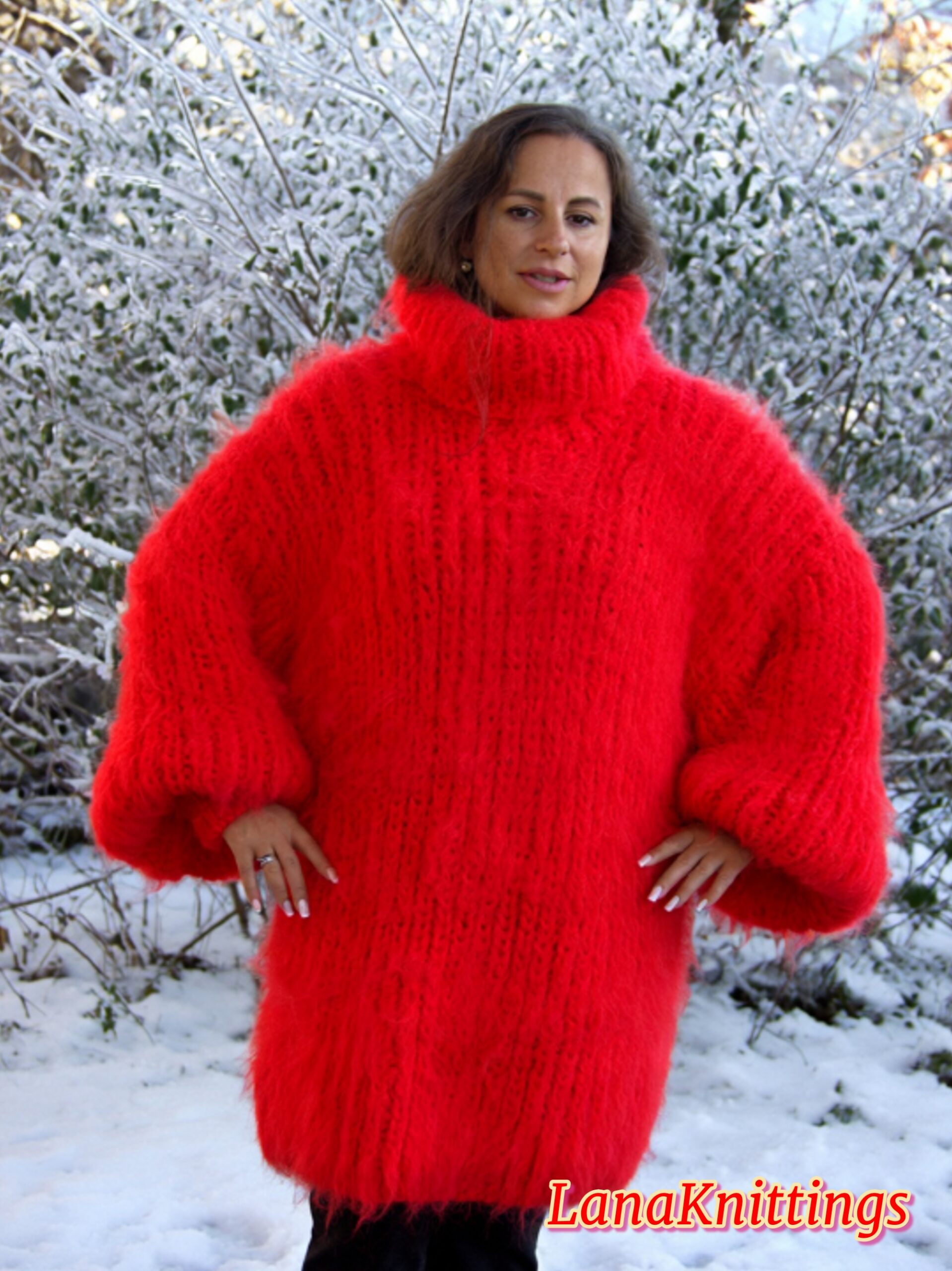 Red Longhair Mohair Sweater Thick Handmade Handknitted by Lanaknittings - Image 7