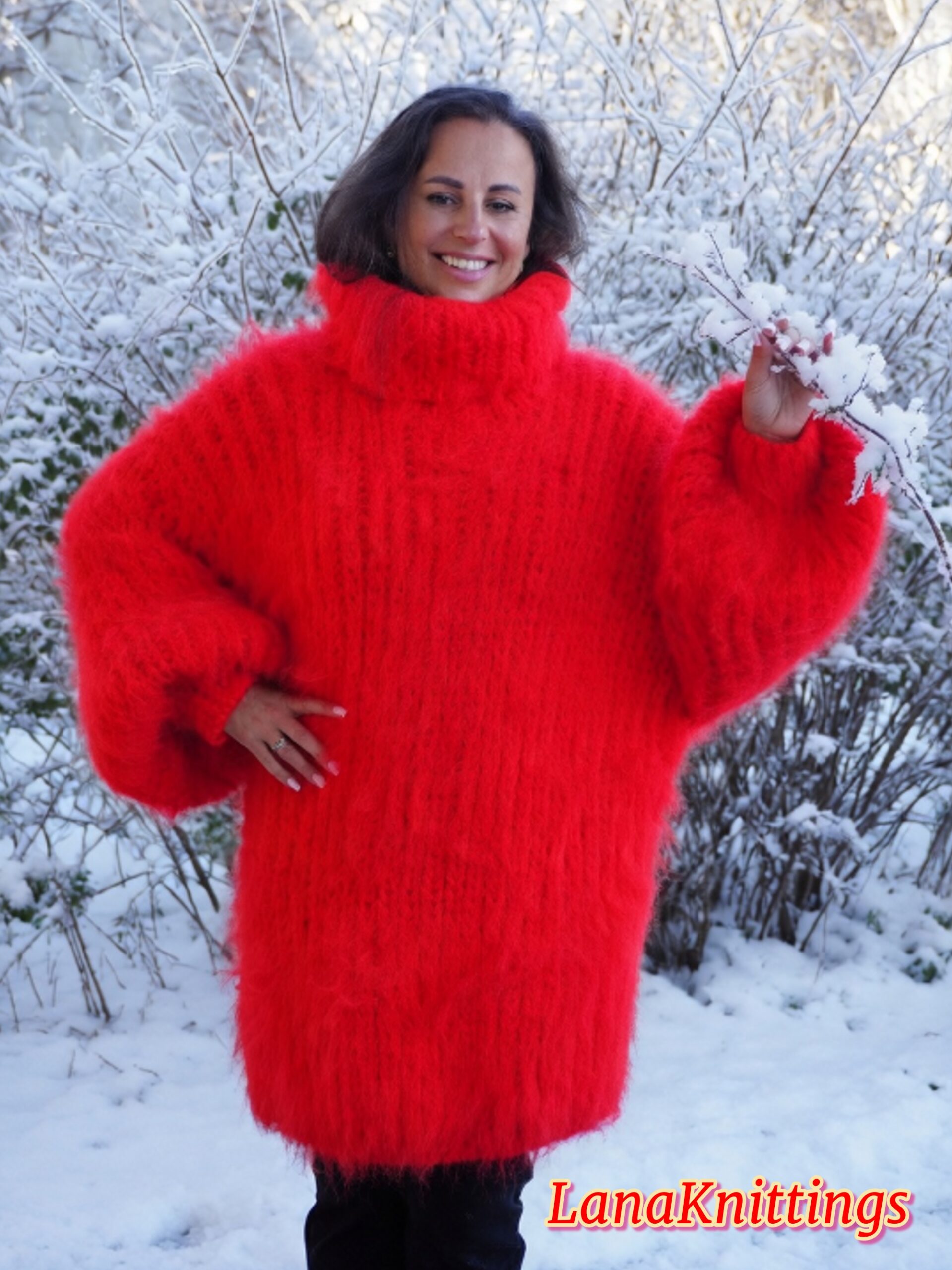 Red Longhair Mohair Sweater Thick Handmade Handknitted by Lanaknittings - Image 4