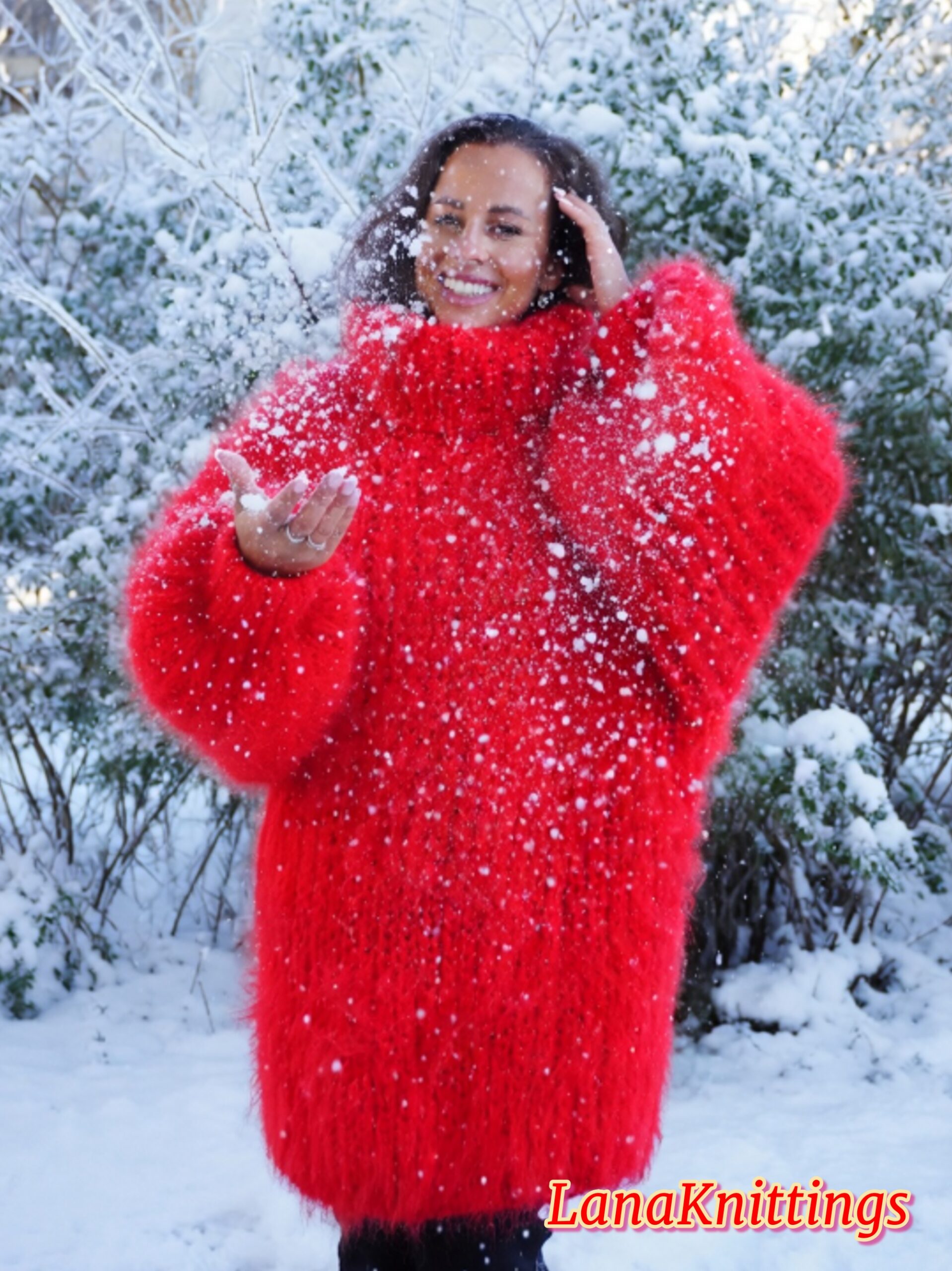 Red Longhair Mohair Sweater Thick Handmade Handknitted by Lanaknittings - Image 6