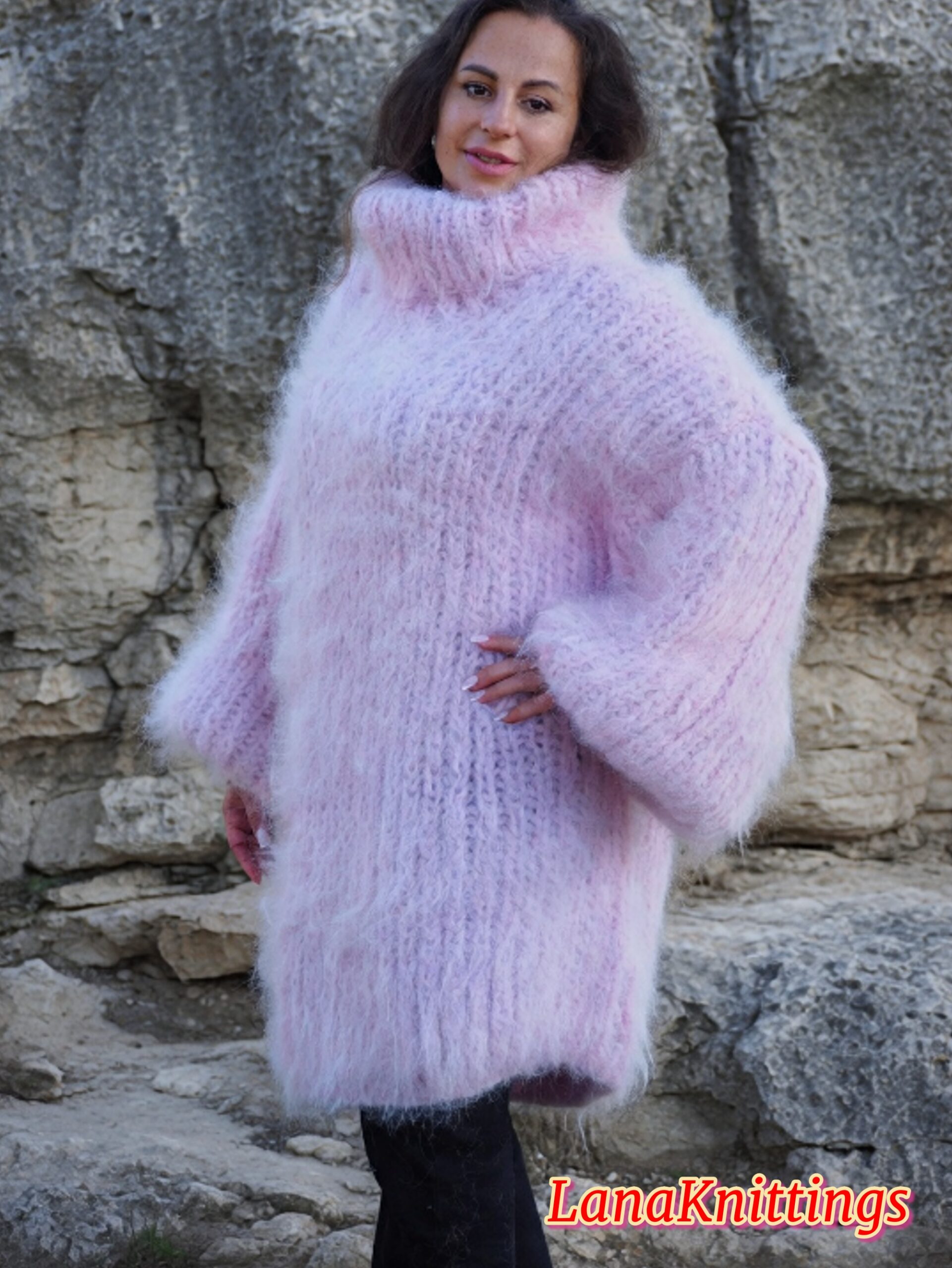 Light Purple Longhair Mohair Sweater Thick Handmade Handknitted by Lanaknittings - Image 6