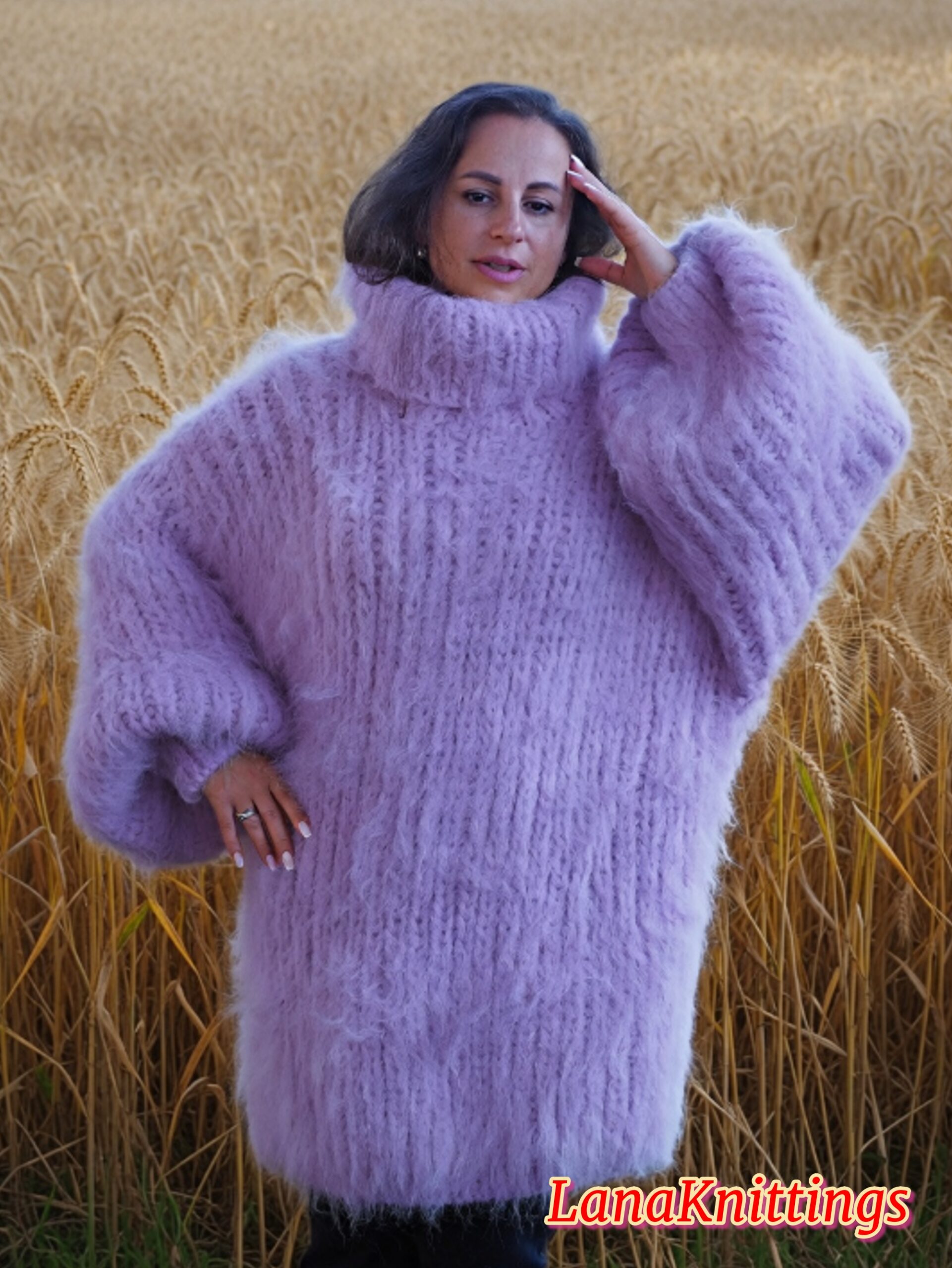 Lavander Longhair Mohair Sweater Thick Handmade Handknitted by Lanaknittings - Image 3