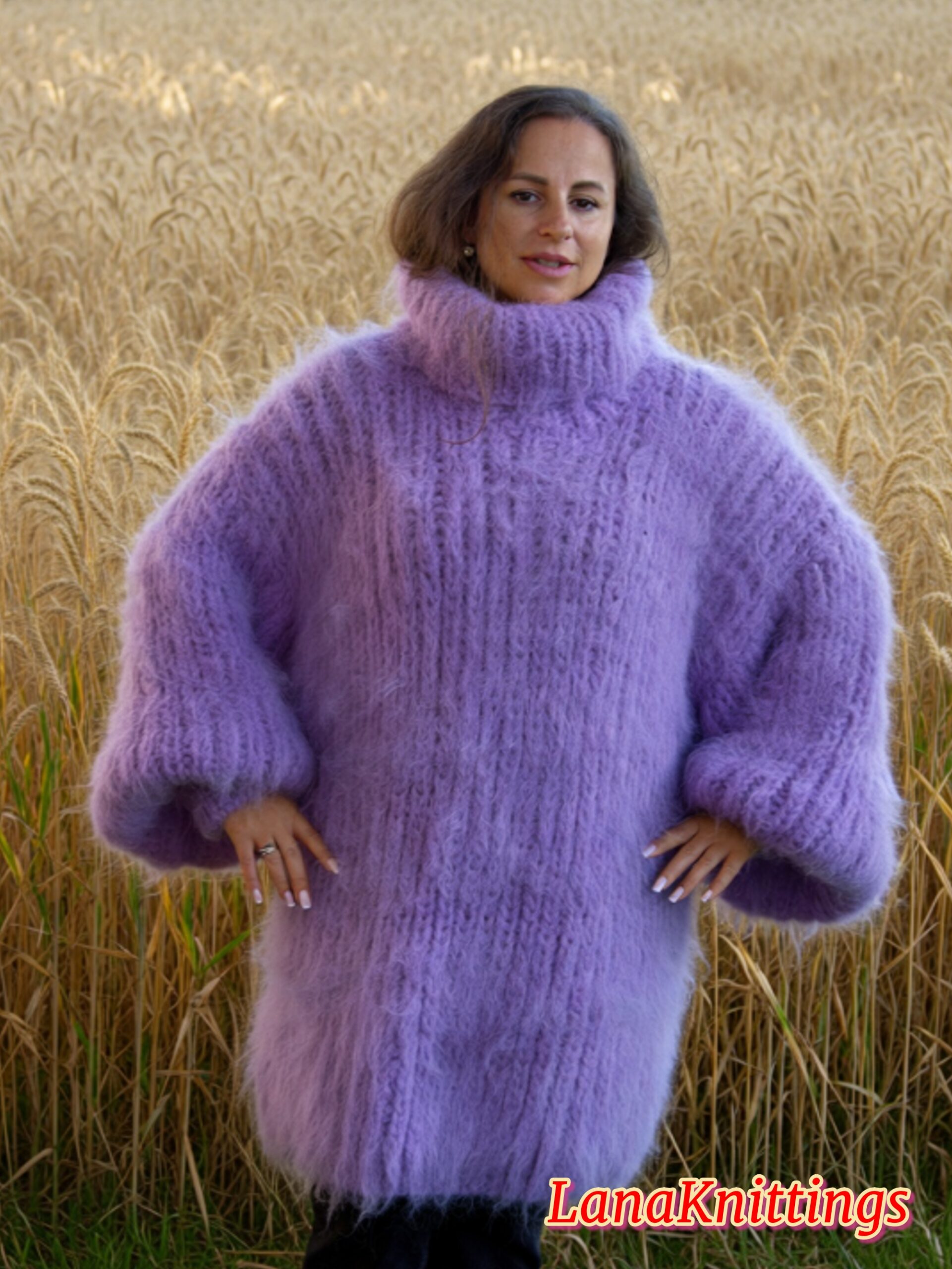 Lavander Longhair Mohair Sweater Thick Handmade Handknitted by Lanaknittings - Image 6