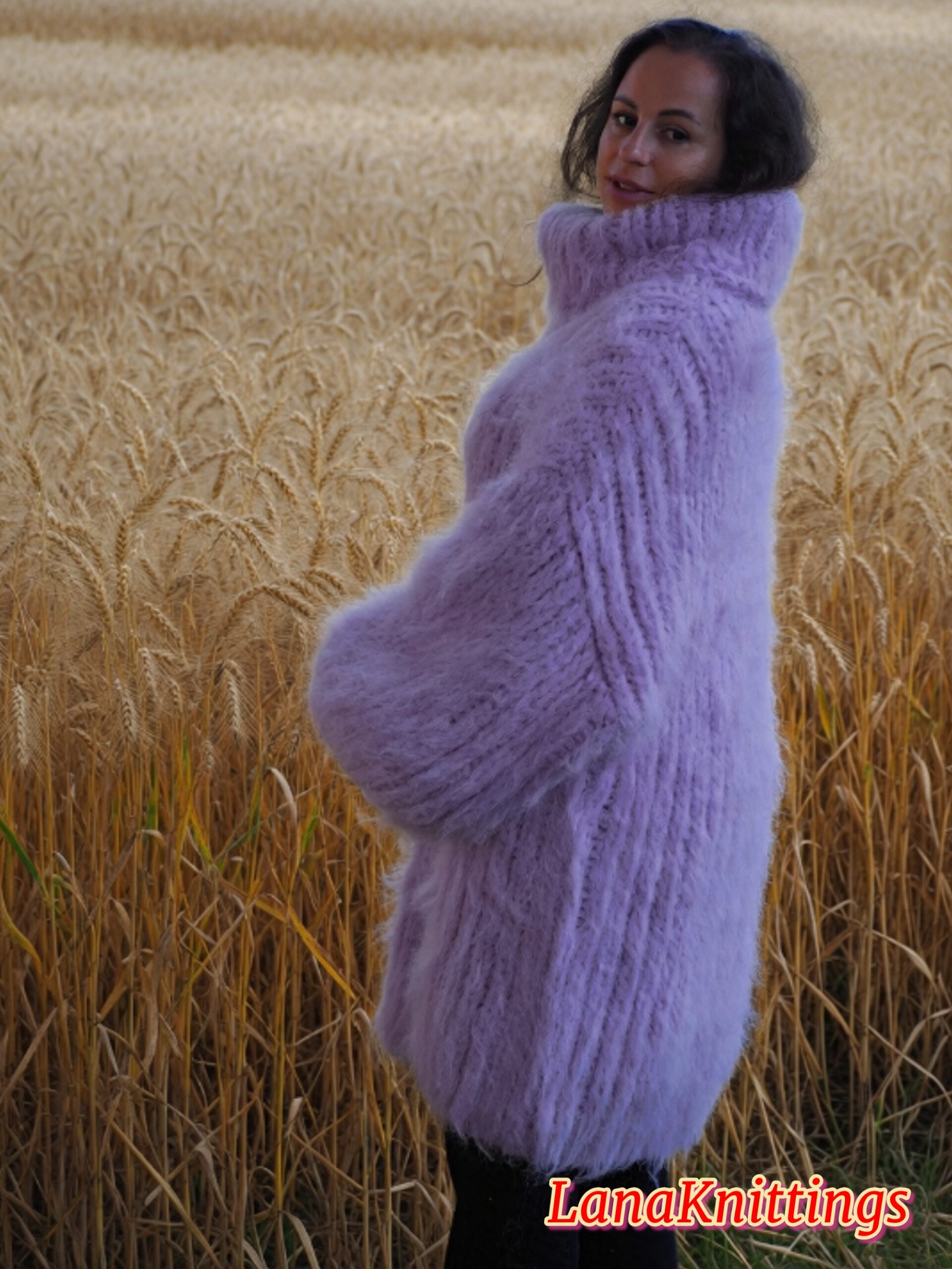 Lavander Longhair Mohair Sweater Thick Handmade Handknitted by Lanaknittings - Image 4