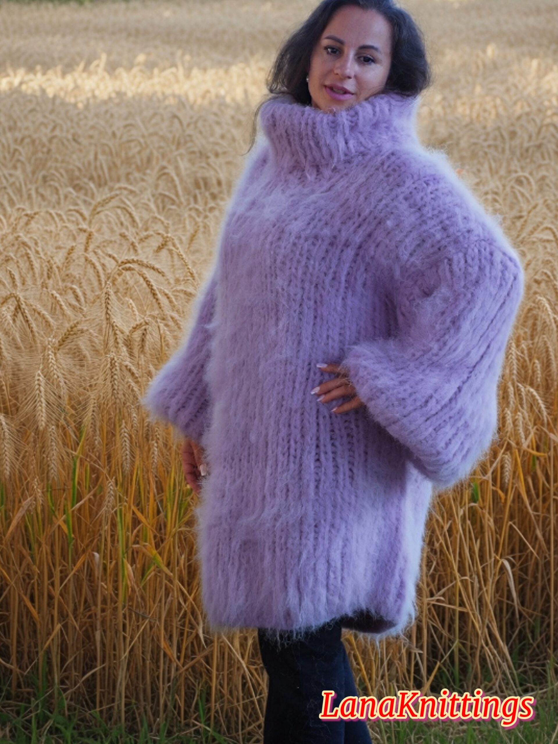 Lavander Longhair Mohair Sweater Thick Handmade Handknitted by Lanaknittings - Image 8
