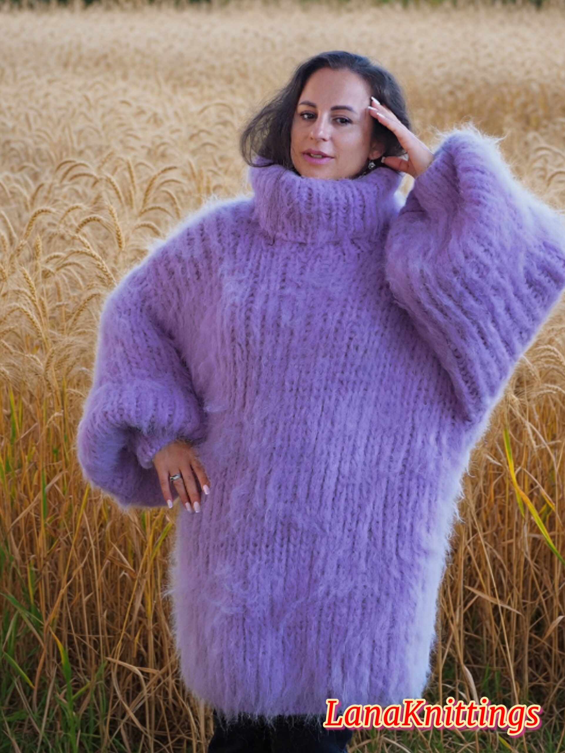 Lavander Longhair Mohair Sweater Thick Handmade Handknitted by Lanaknittings - Image 9