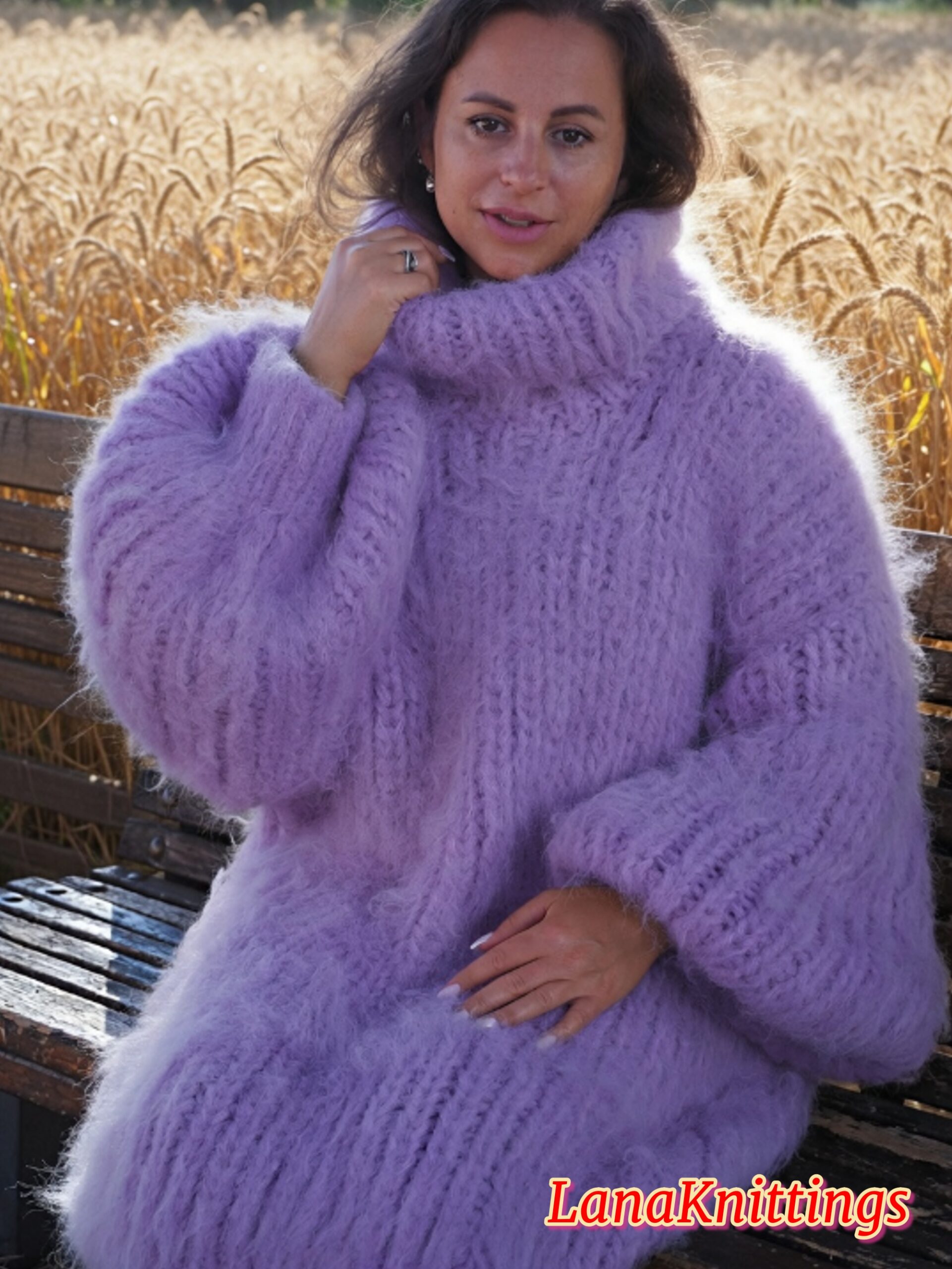 Lavander Longhair Mohair Sweater Thick Handmade Handknitted by Lanaknittings - Image 7