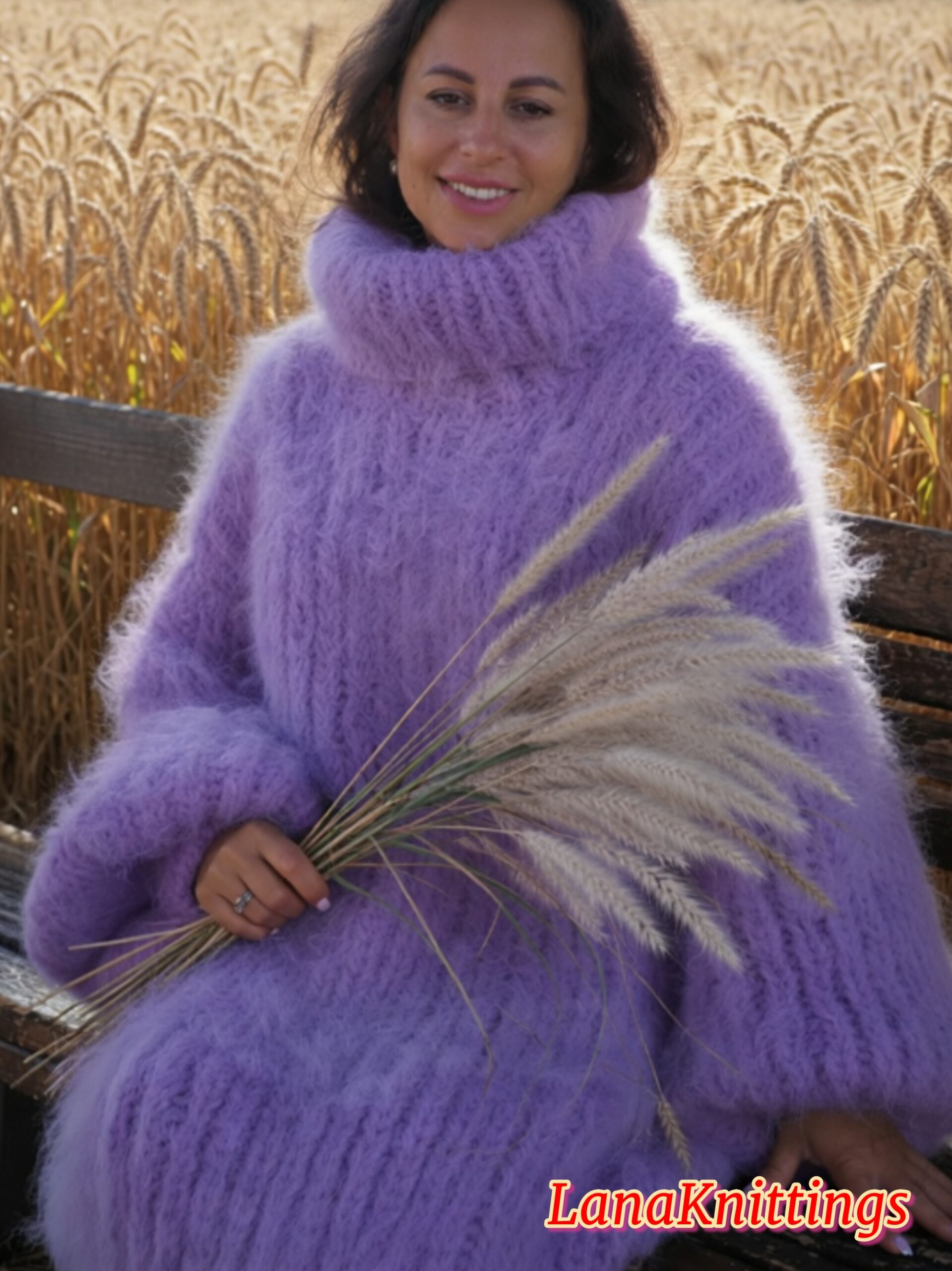 Lavander Longhair Mohair Sweater Thick Handmade Handknitted by Lanaknittings - Image 10