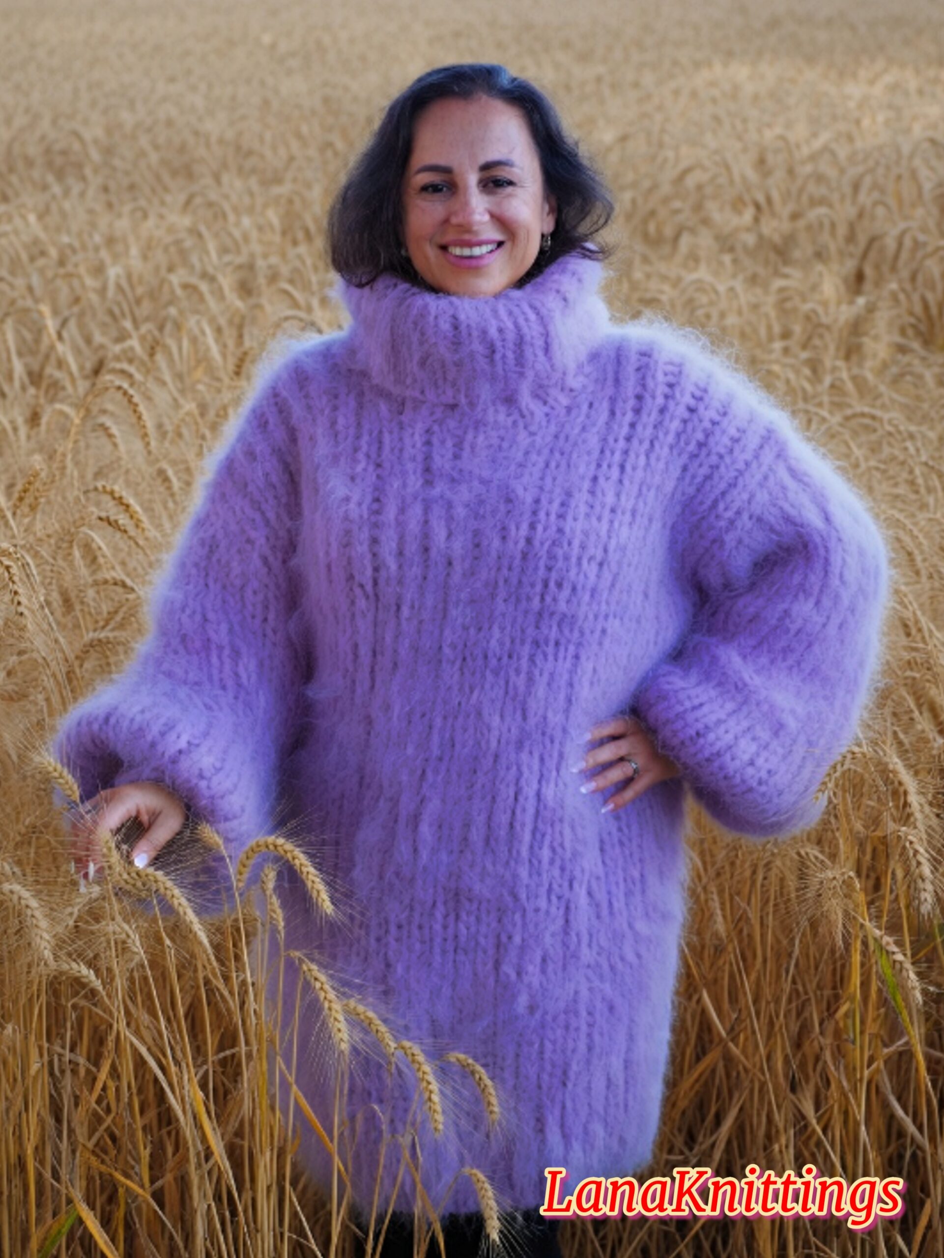 Lavander Longhair Mohair Sweater Thick Handmade Handknitted by Lanaknittings - Image 11