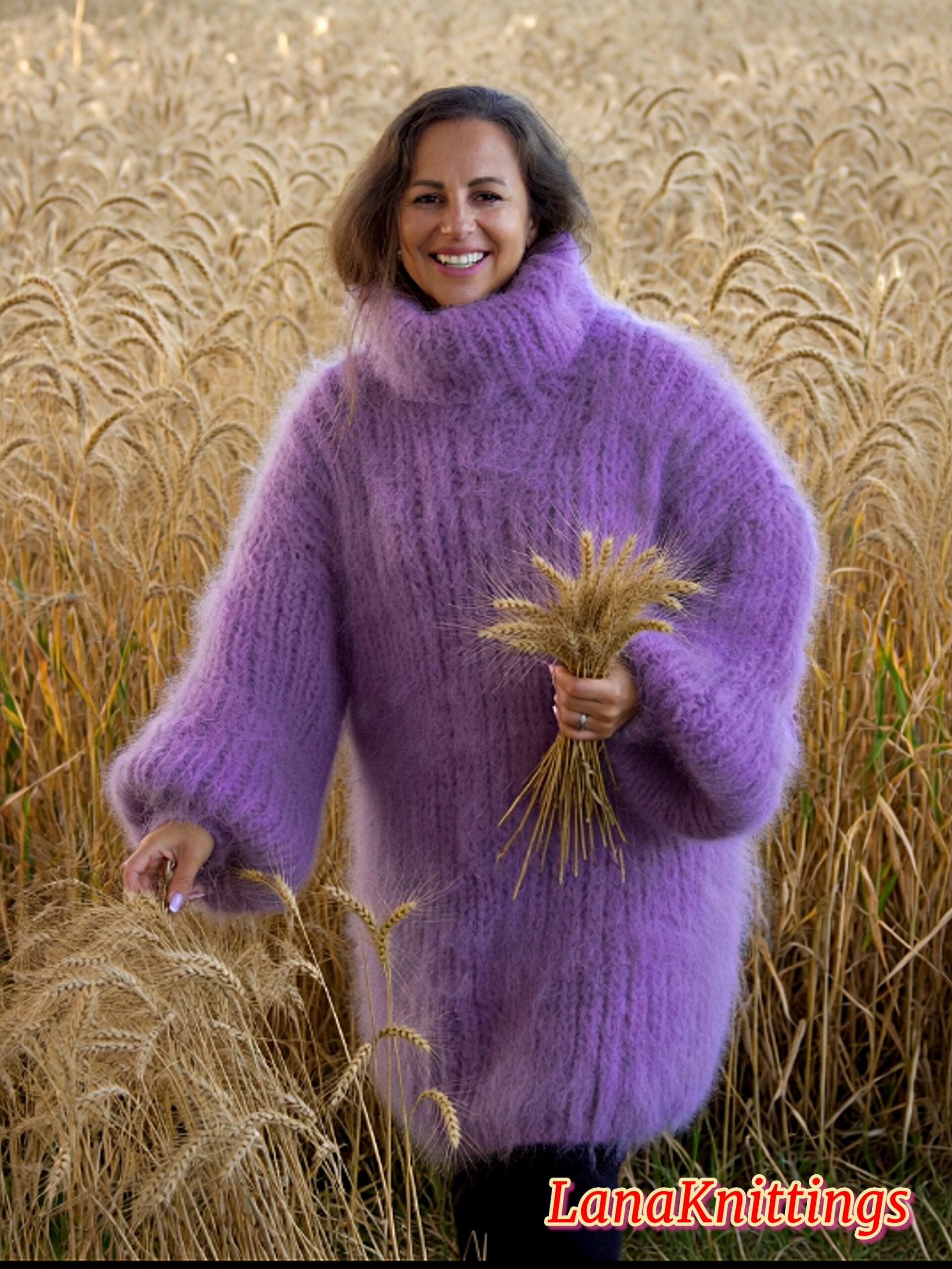 Lavander Longhair Mohair Sweater Thick Handmade Handknitted by Lanaknittings - Image 5
