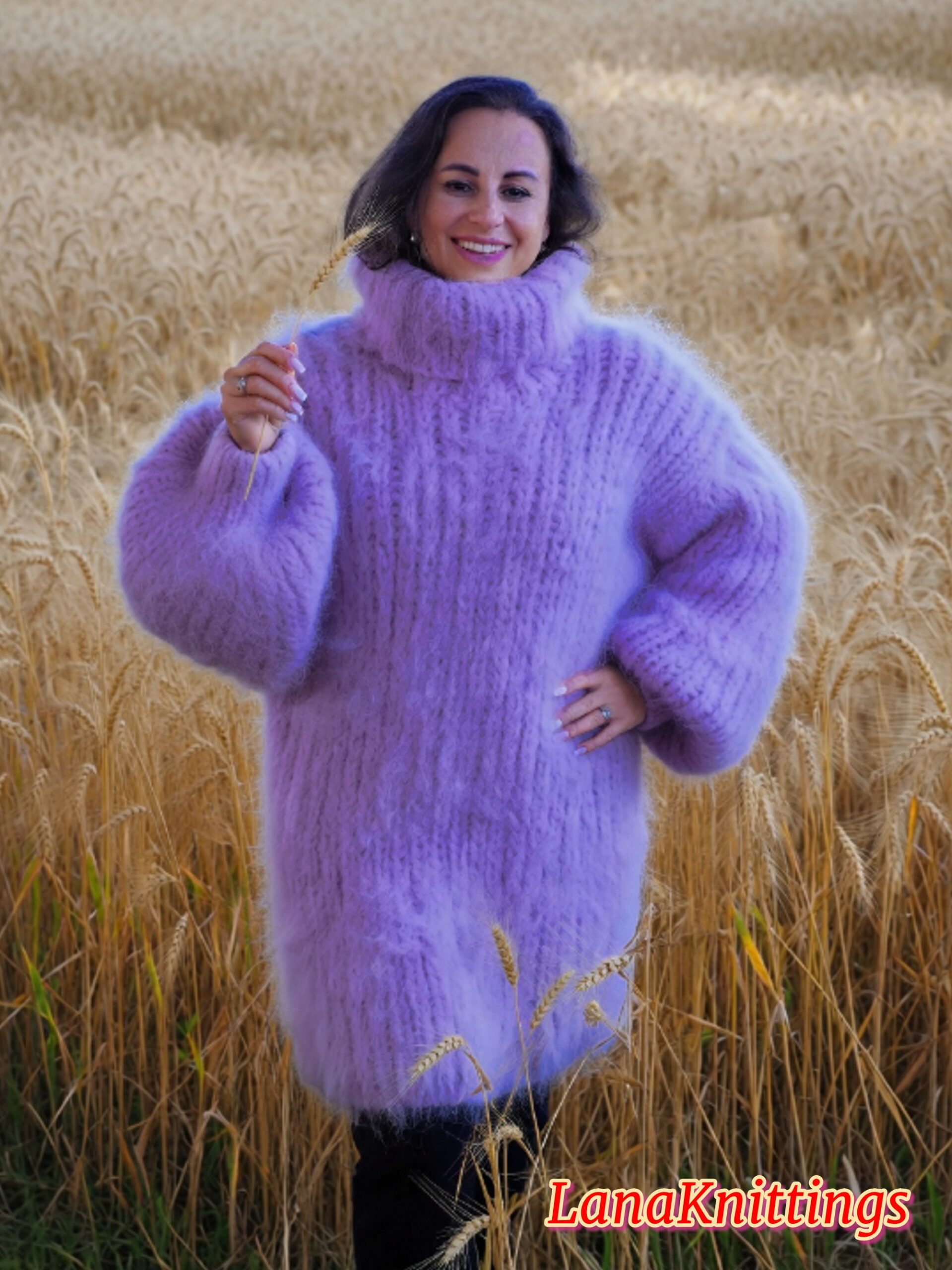 Lavander Longhair Mohair Sweater Thick Handmade Handknitted by Lanaknittings - Image 12