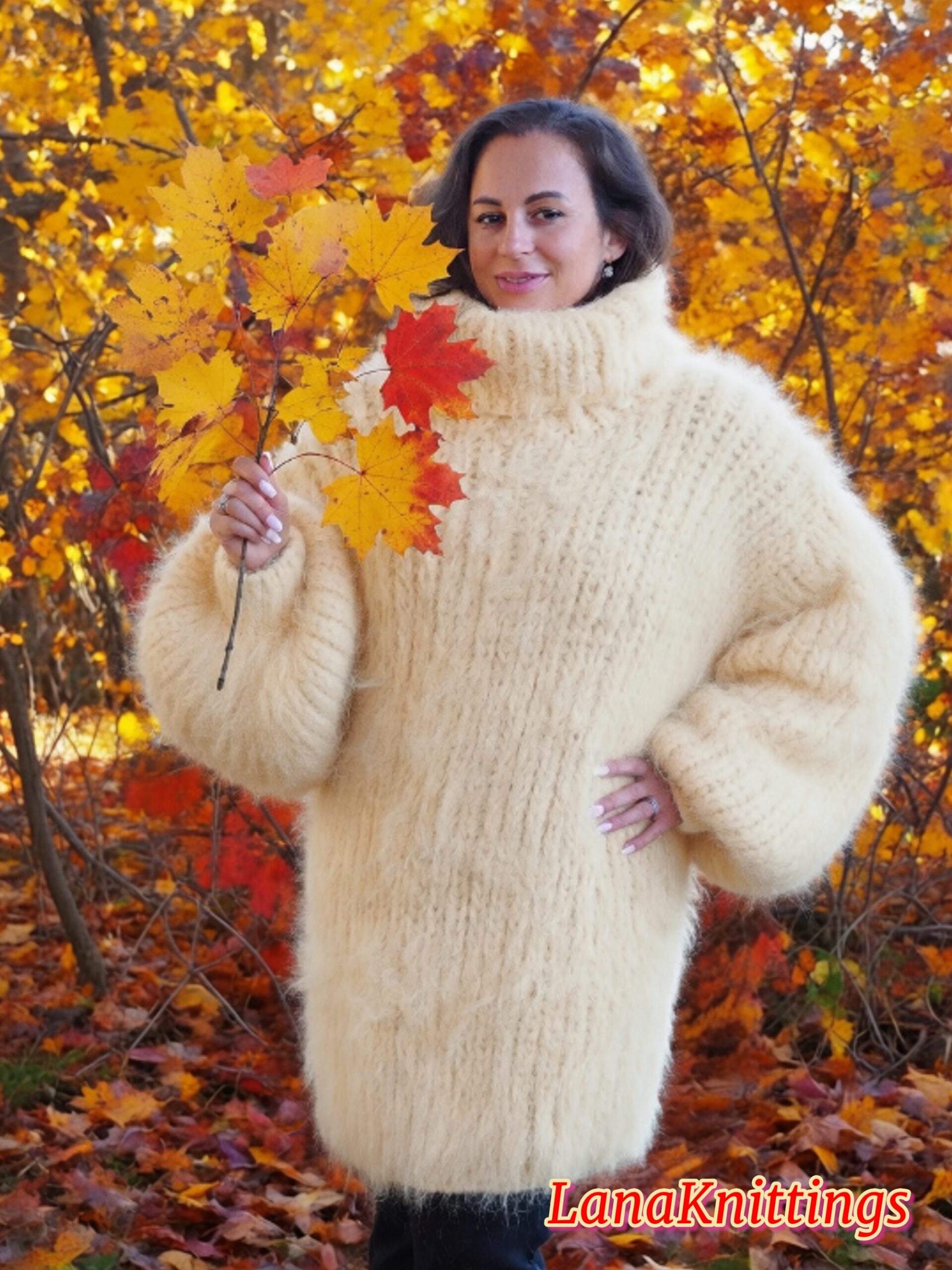 Ivory Longhair Mohair Sweater Thick Handmade Handknitted by Lanaknittings - Image 6