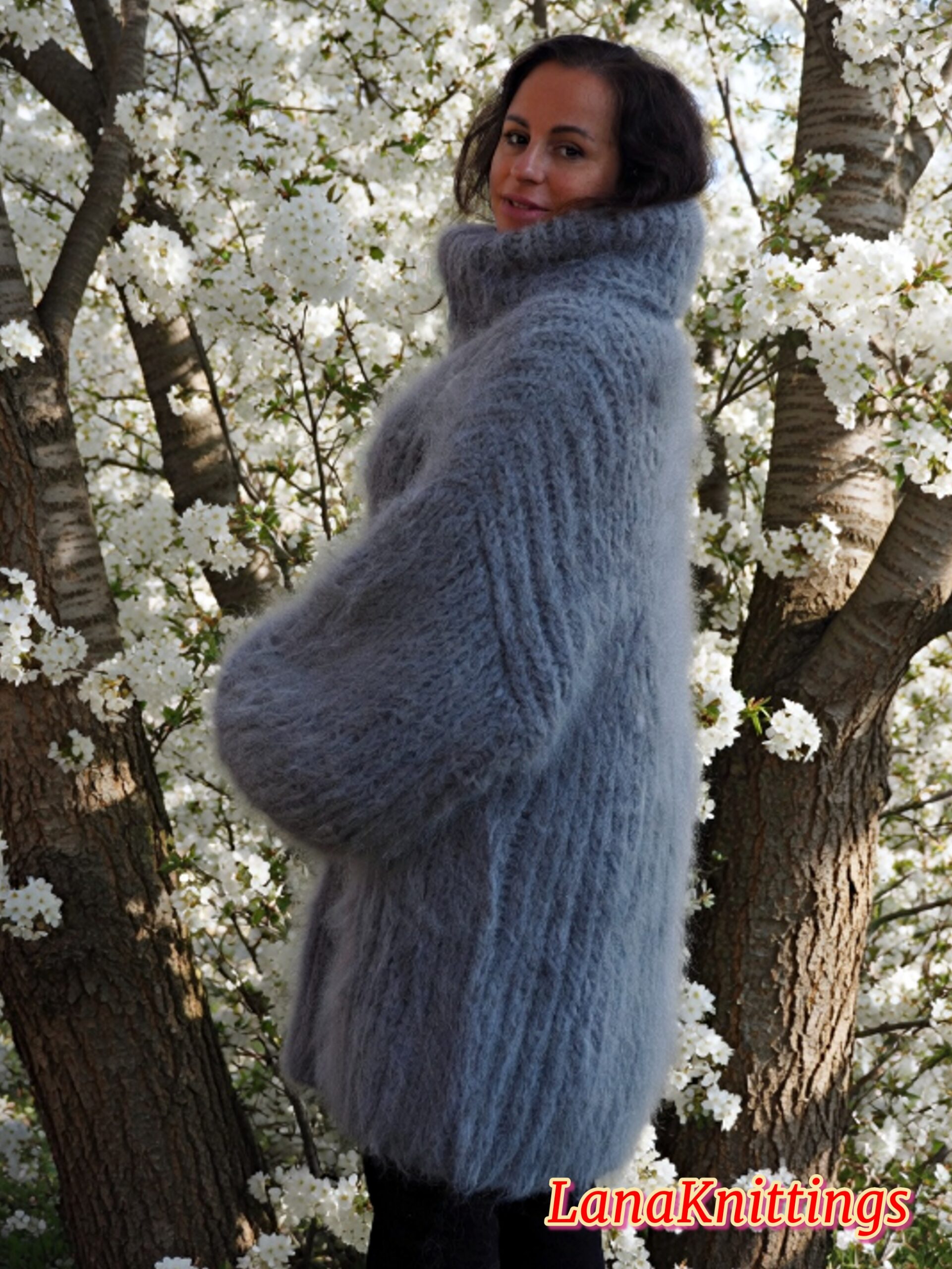 Gray Longhair Mohair Sweater Thick Handmade Handknitted by Lanaknittings - Image 3