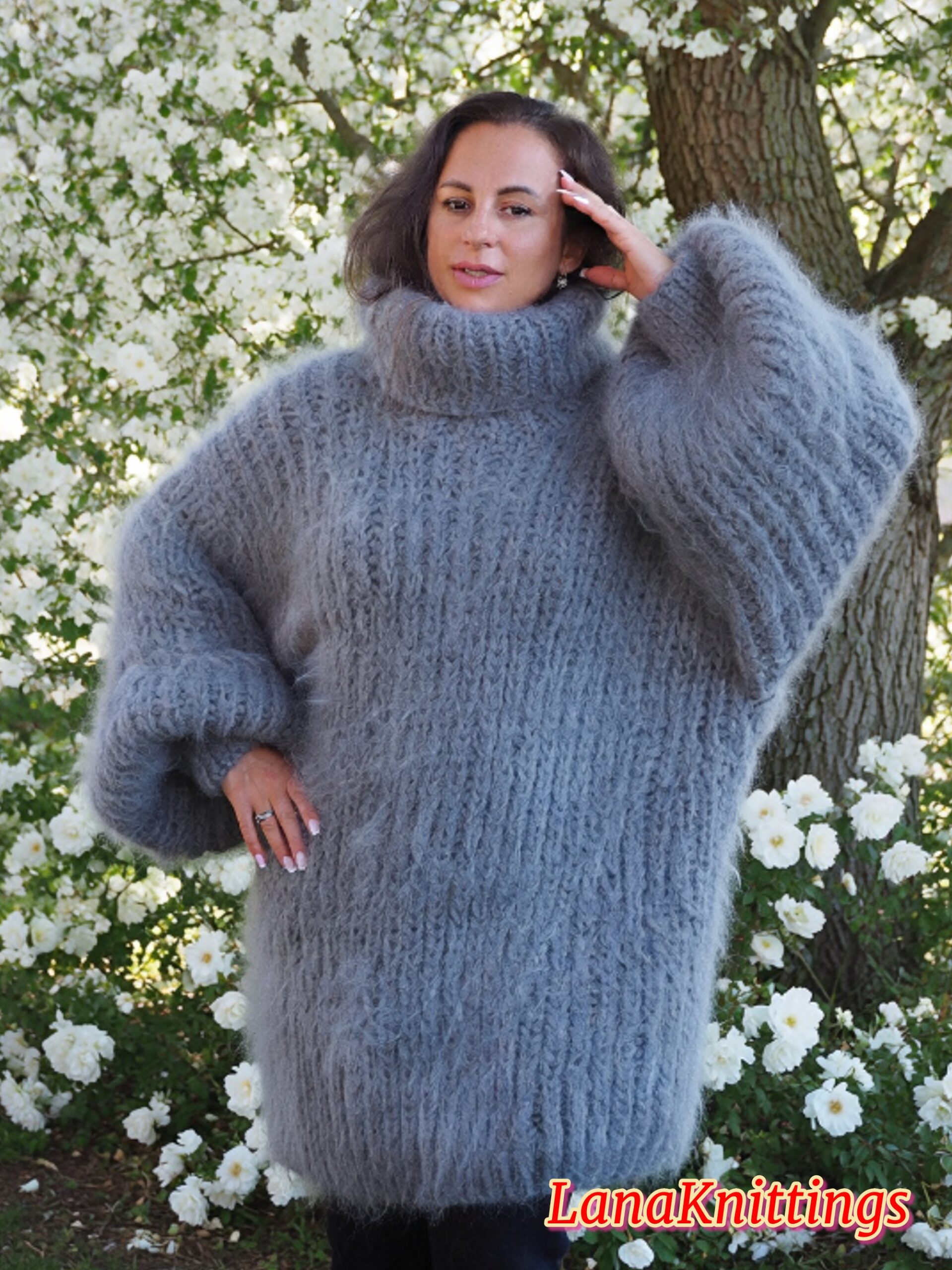 Gray Longhair Mohair Sweater Thick Handmade Handknitted by Lanaknittings - Image 4