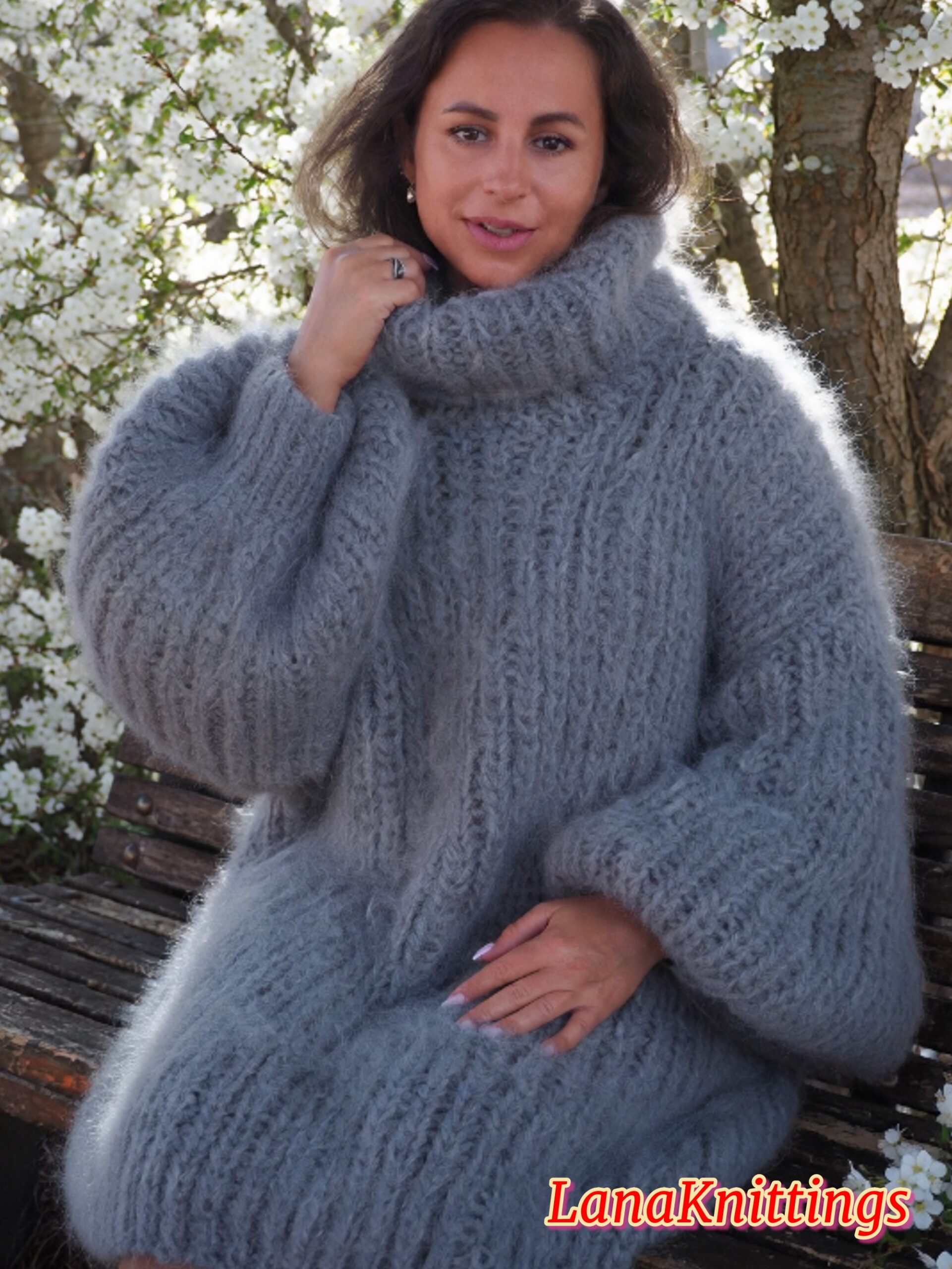 Gray Longhair Mohair Sweater Thick Handmade Handknitted by Lanaknittings - Image 6