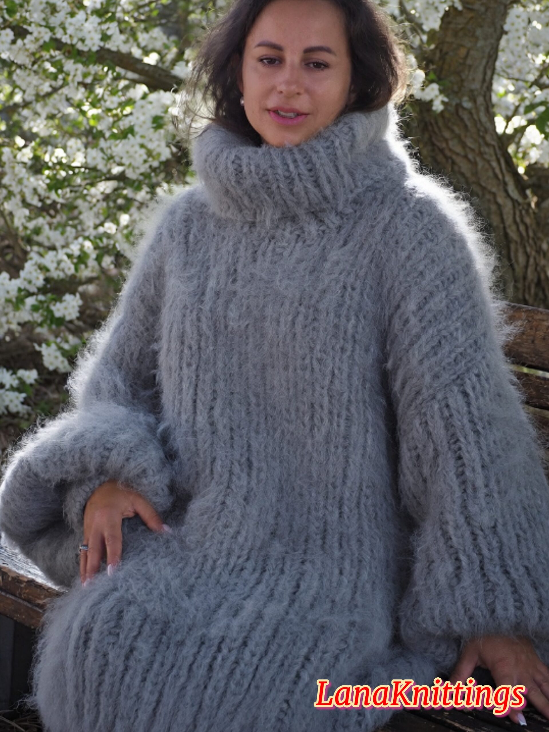 Gray Longhair Mohair Sweater Thick Handmade Handknitted by Lanaknittings - Image 12