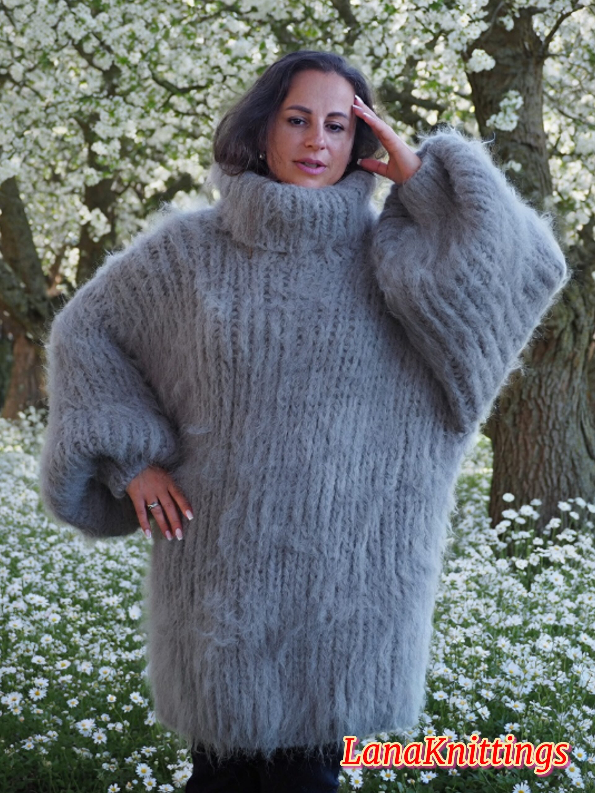 Gray Longhair Mohair Sweater Thick Handmade Handknitted by Lanaknittings - Image 8