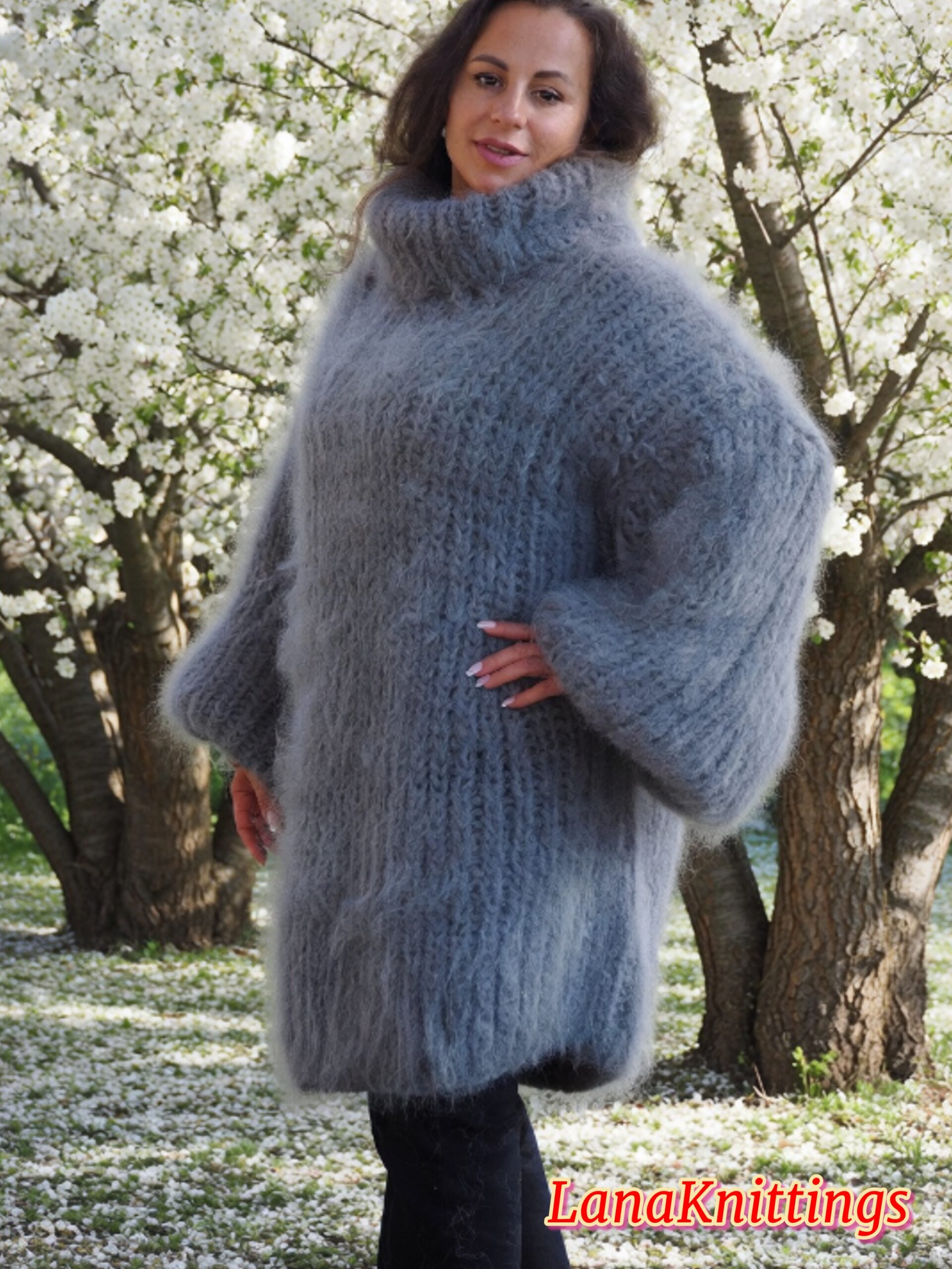 Gray Longhair Mohair Sweater Thick Handmade Handknitted by Lanaknittings - Image 9