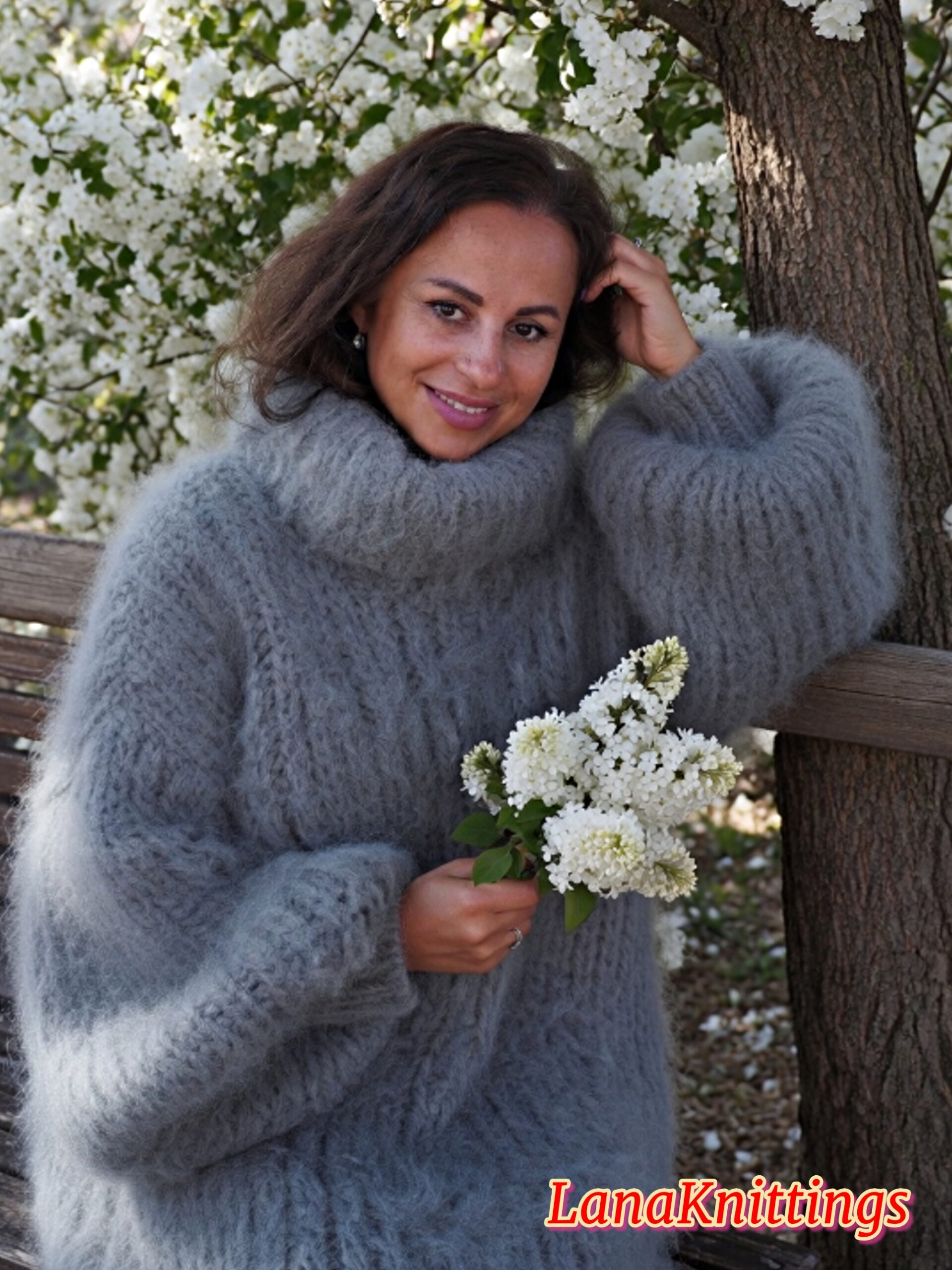 Gray Longhair Mohair Sweater Thick Handmade Handknitted by Lanaknittings - Image 5