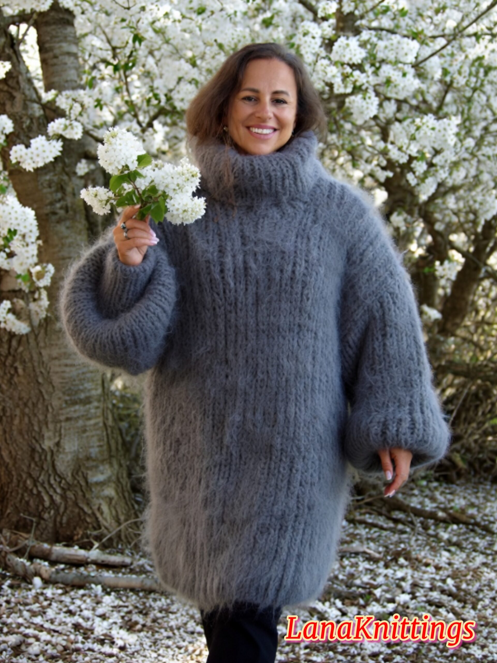 Gray Longhair Mohair Sweater Thick Handmade Handknitted by Lanaknittings - Image 11